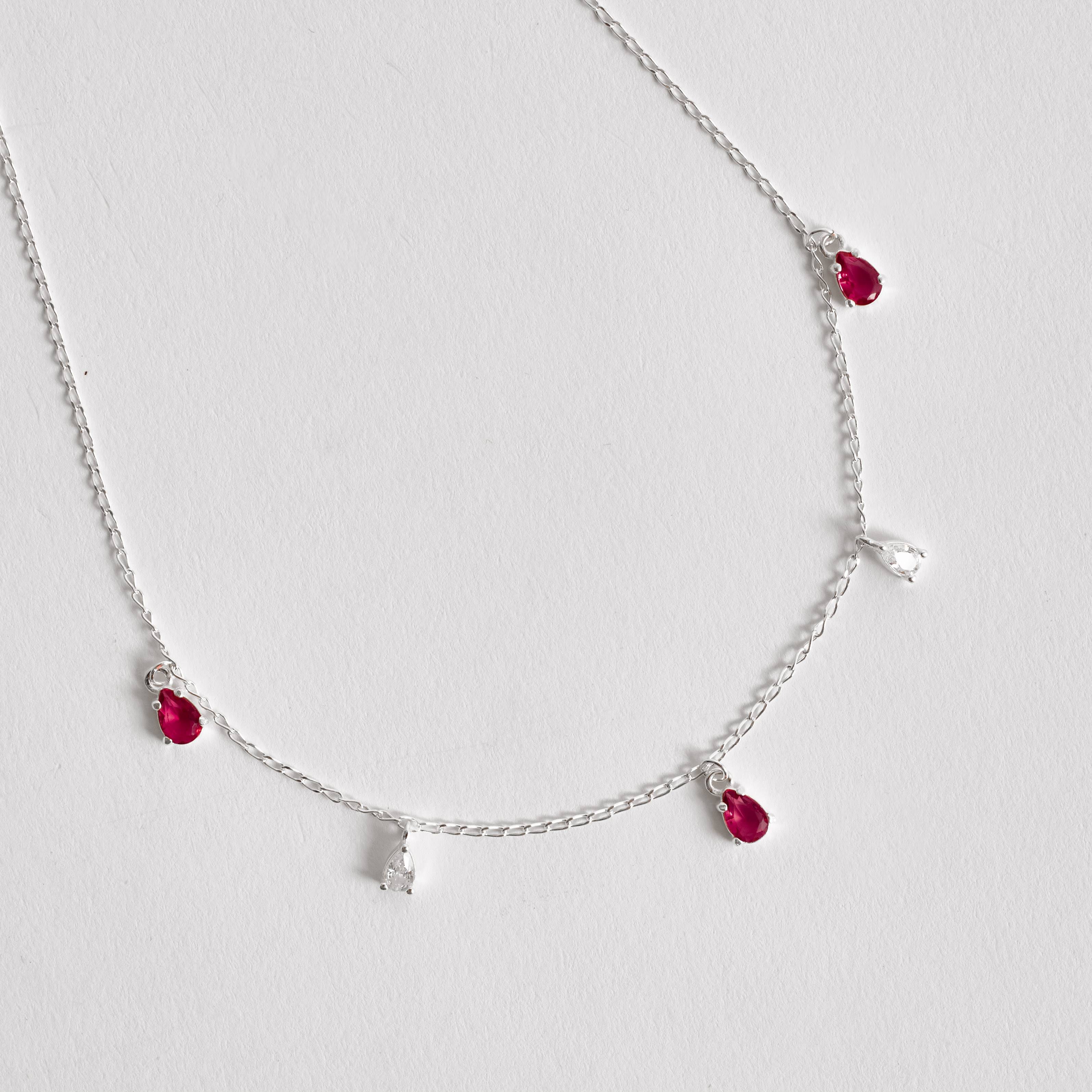 Imagem Secundária Colar pingentes zircônias gota cristal 5mm e cereja 6mm corrente grumet 45cm