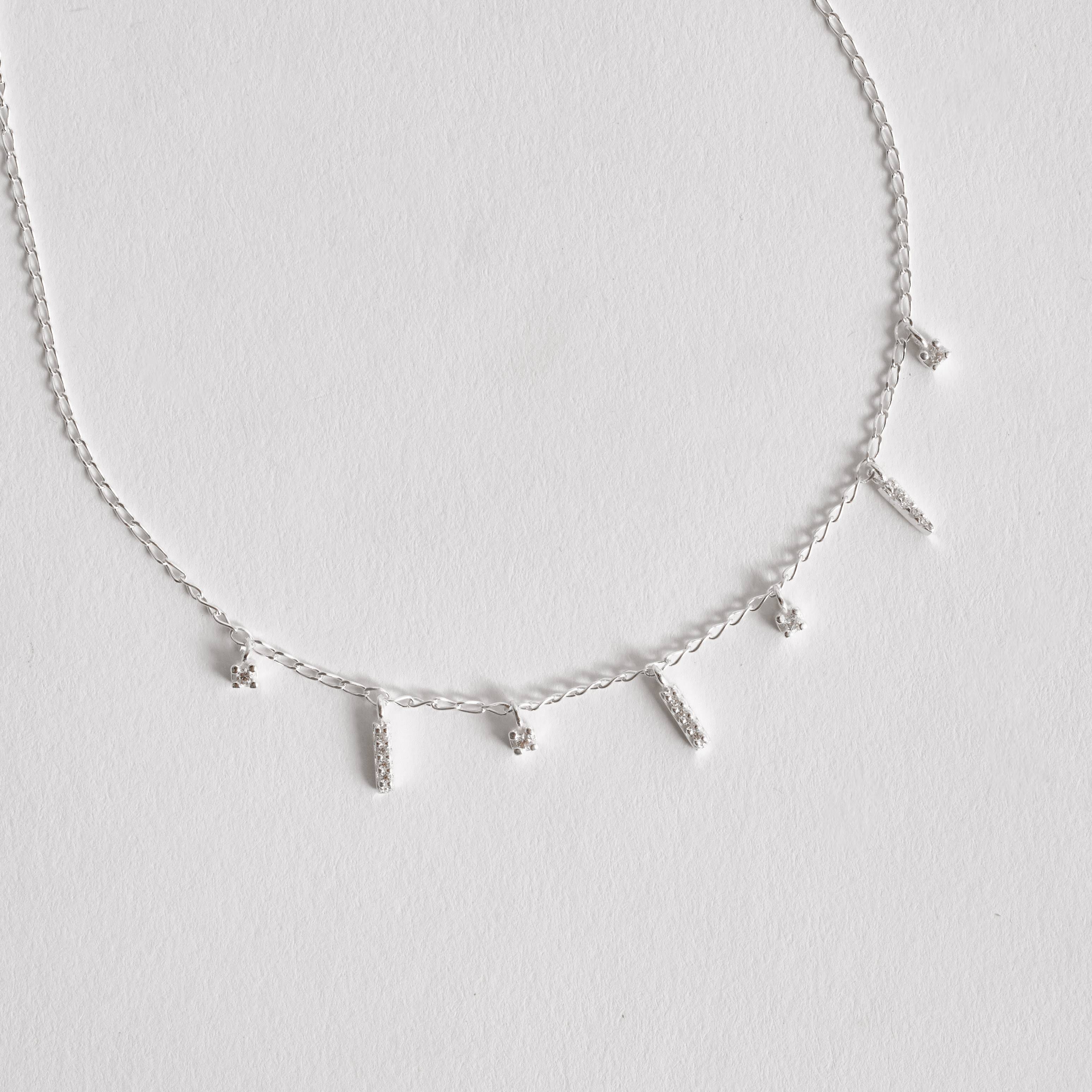 Imagem Secundária Colar pingentes zircônias e palitos cravejados 6mm corrente grumet 45cm