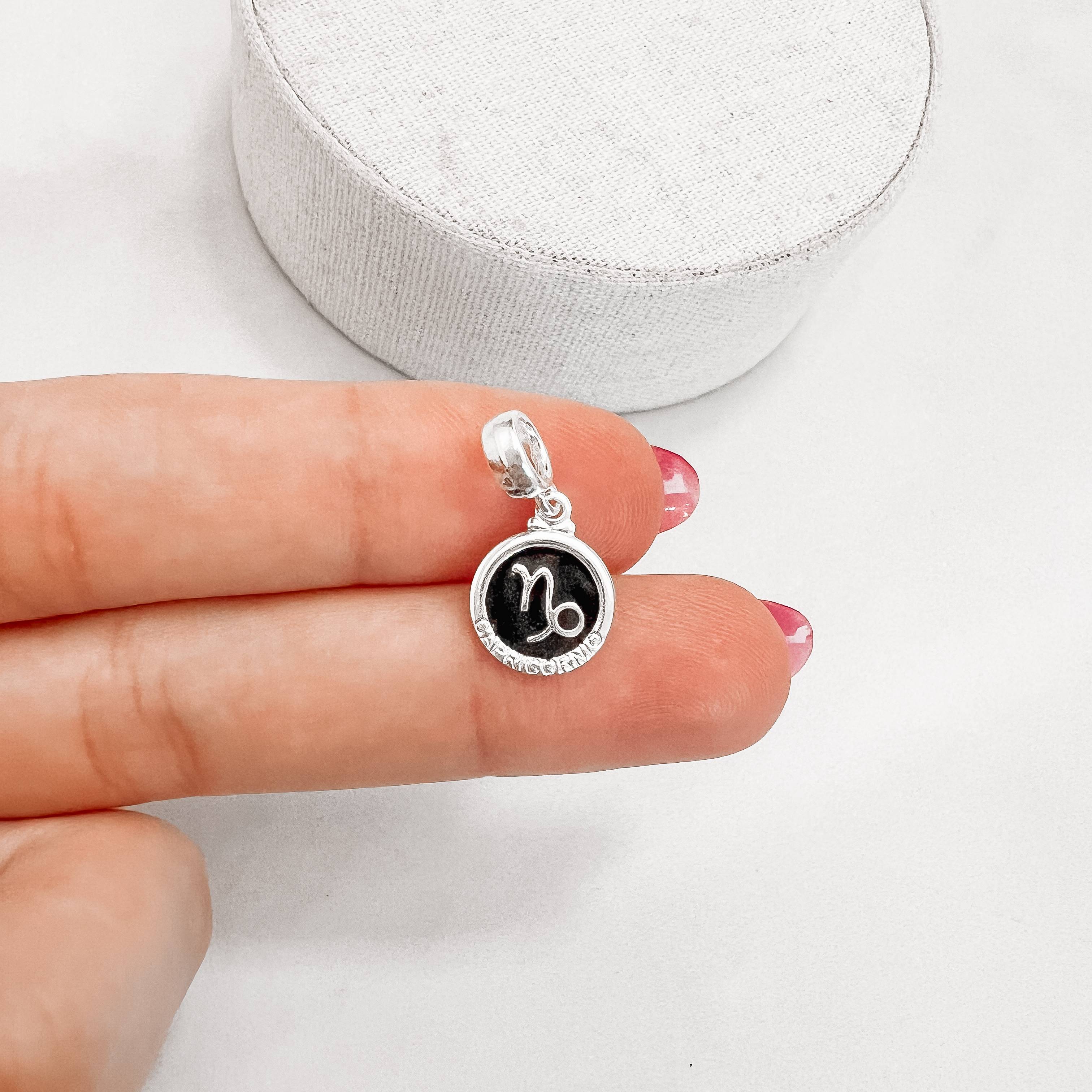 Berloque pingente medalha signo Capricórnio resina 11mm