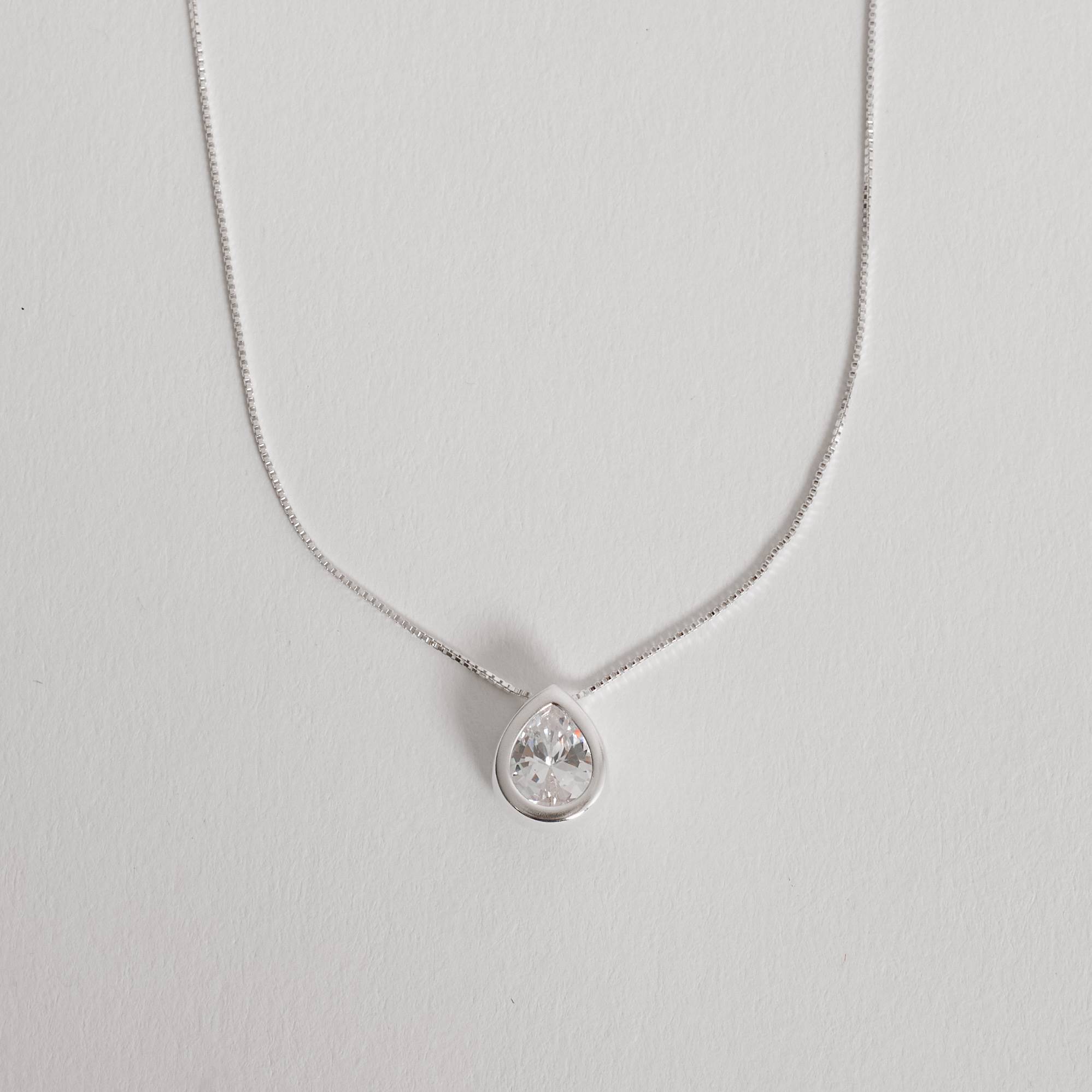 Imagem Secundária Colar zircônia gota embutida 12mm 45cm