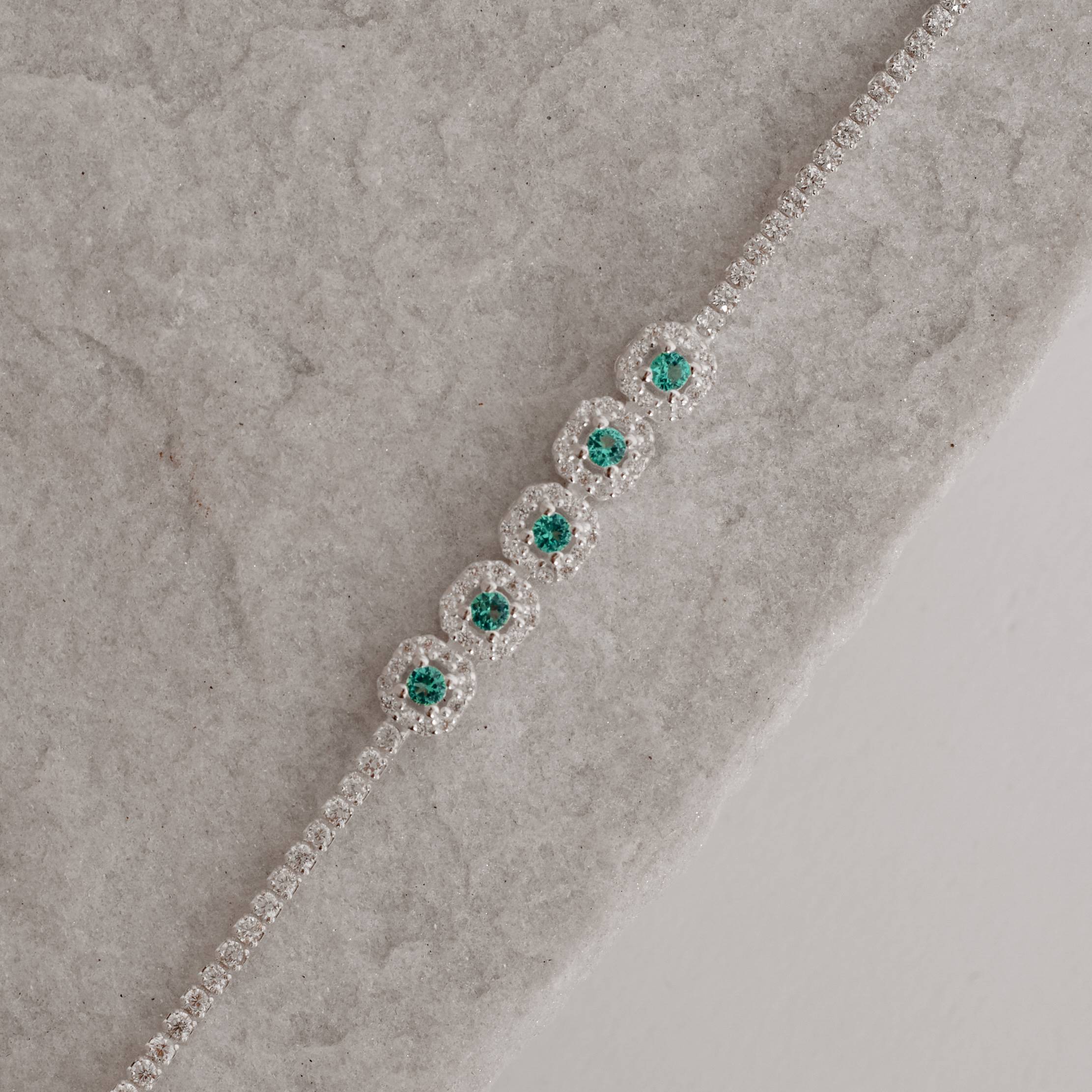 Pulseira Riviera entremeio quadrados cravejados detalhe turmalina 16+4cm