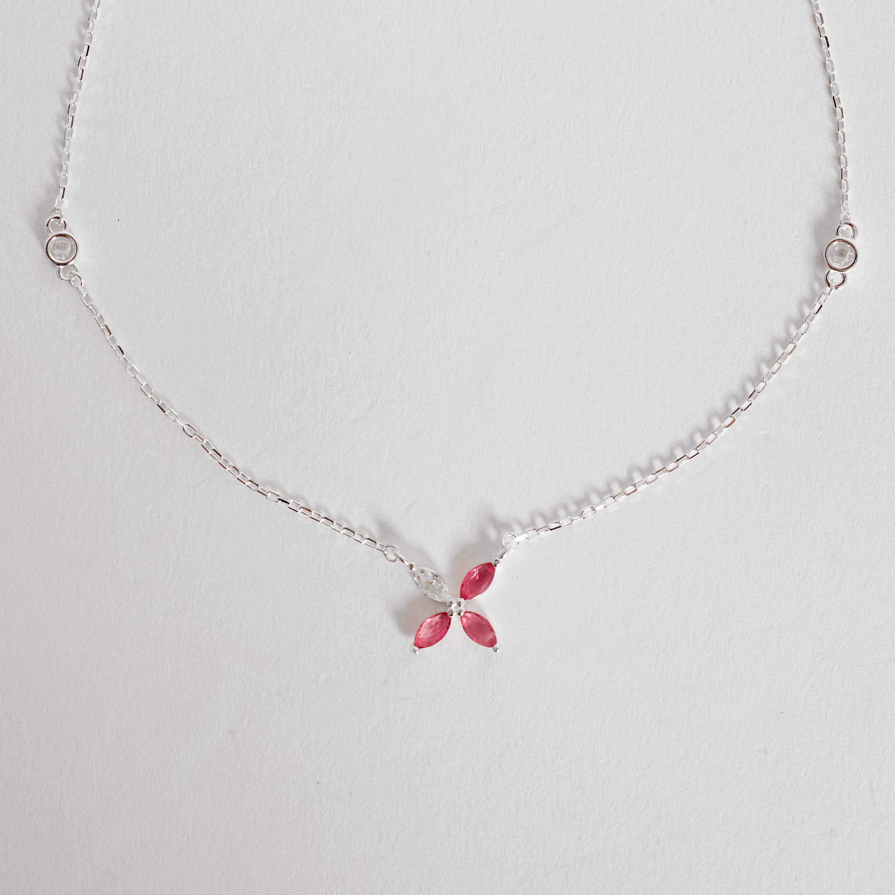 Imagem Colar entremeios zircônias e flor cristal e rubi 9mm corrente cadeado 40+5cm