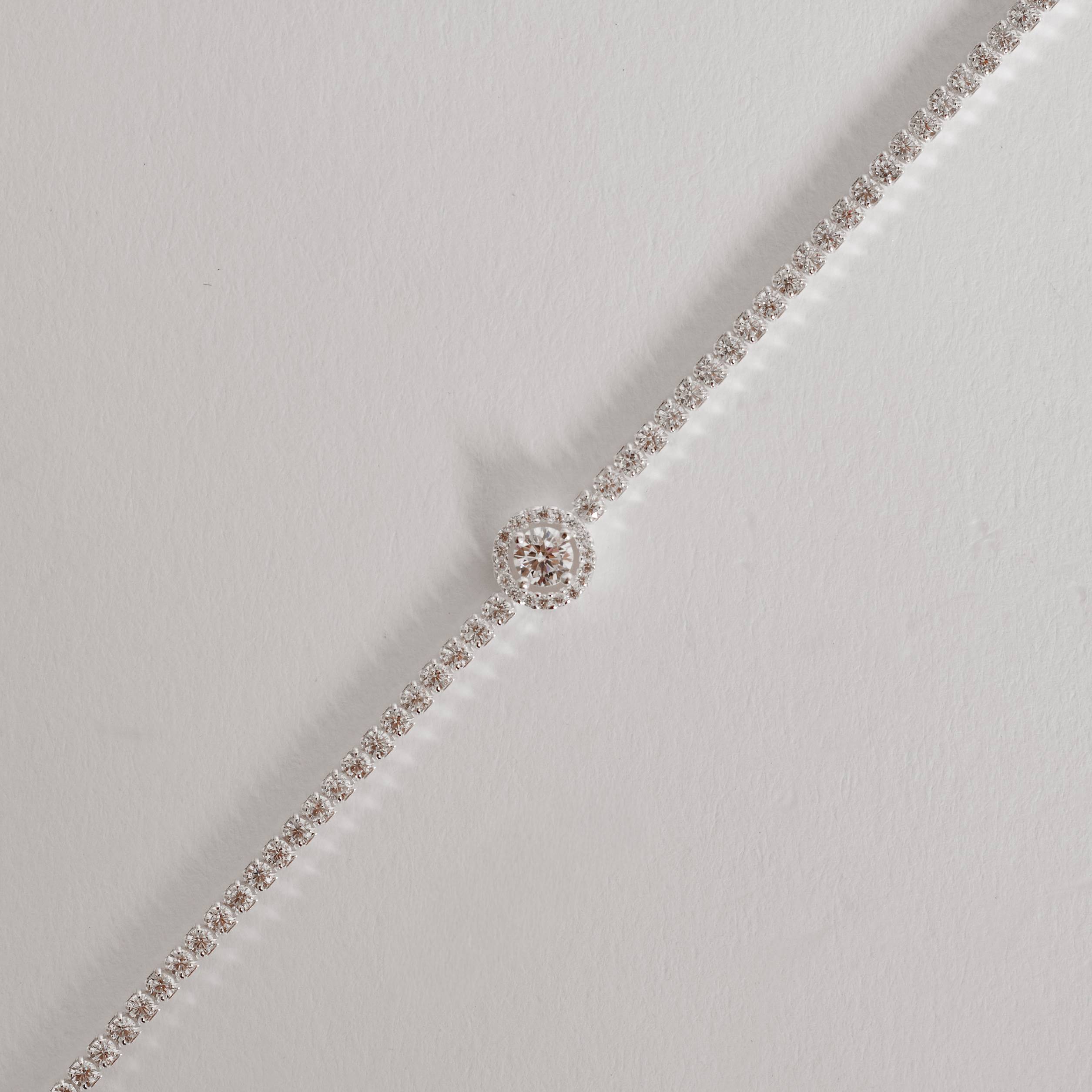 Pulseira Riviera 2mm com círculo vazado cravejado 16+4cm