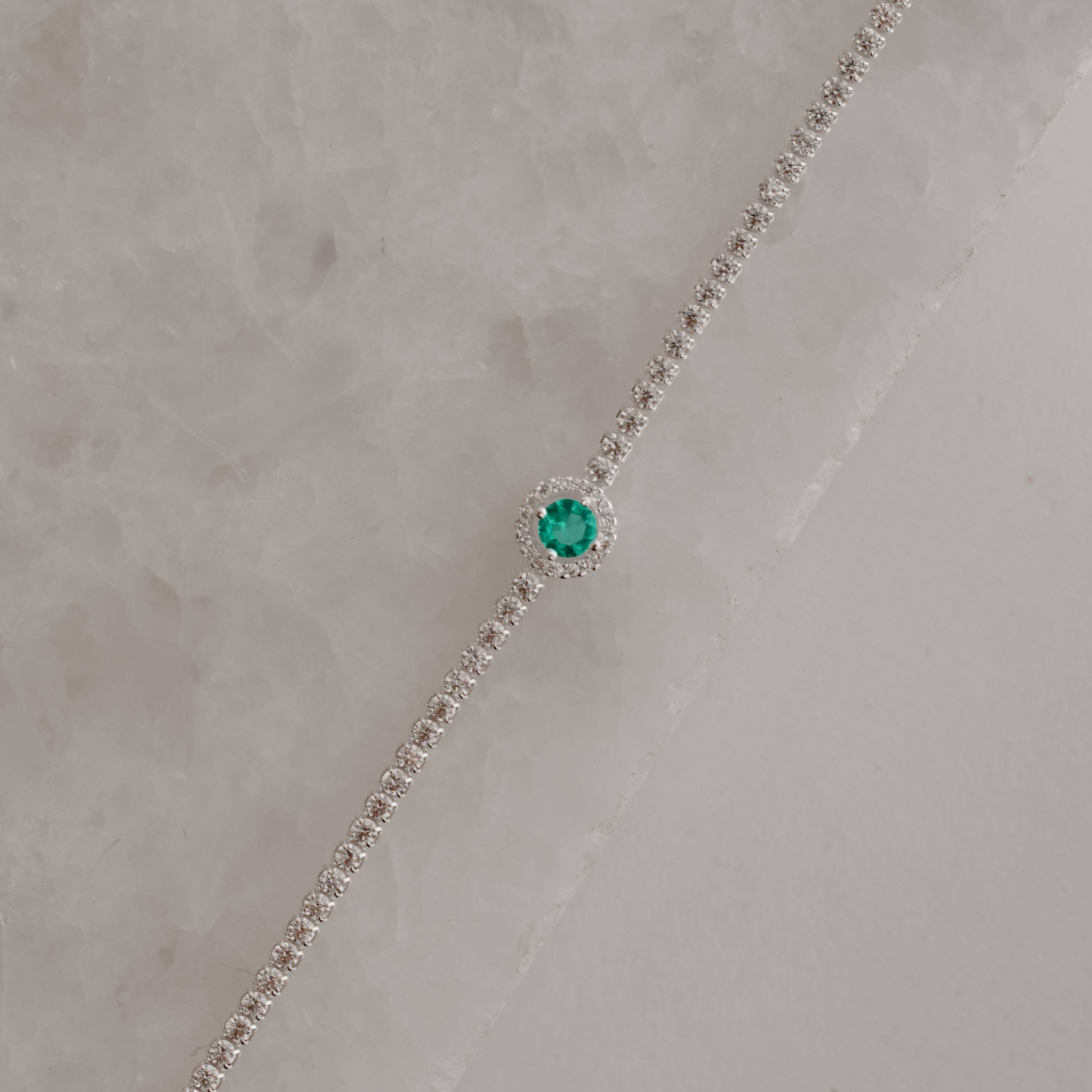 Pulseira Riviera 2mm com círculo vazado cravejado turmalina 16+4cm