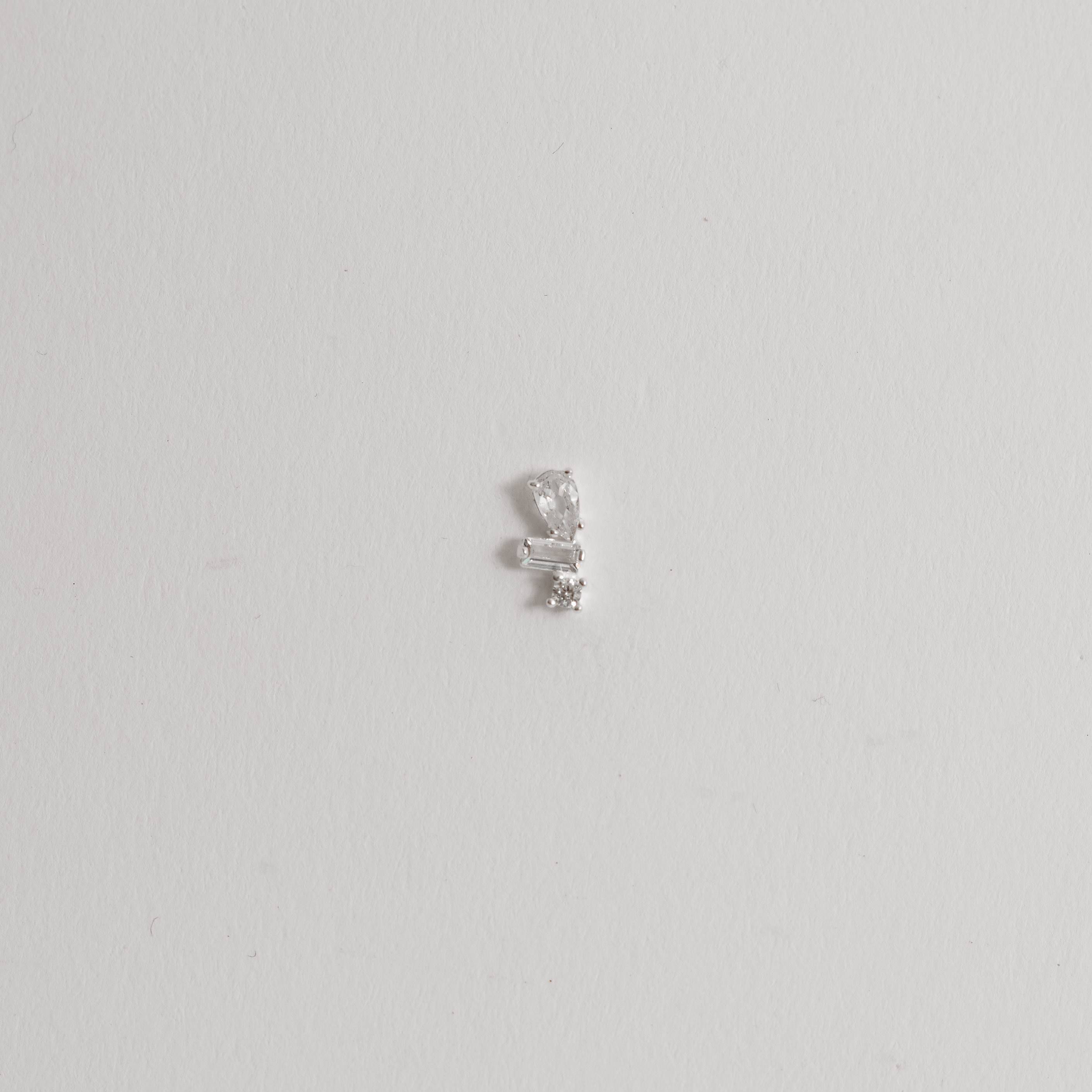 Piercing haste zircônias redonda, retangular e gota 10mm orelha direita