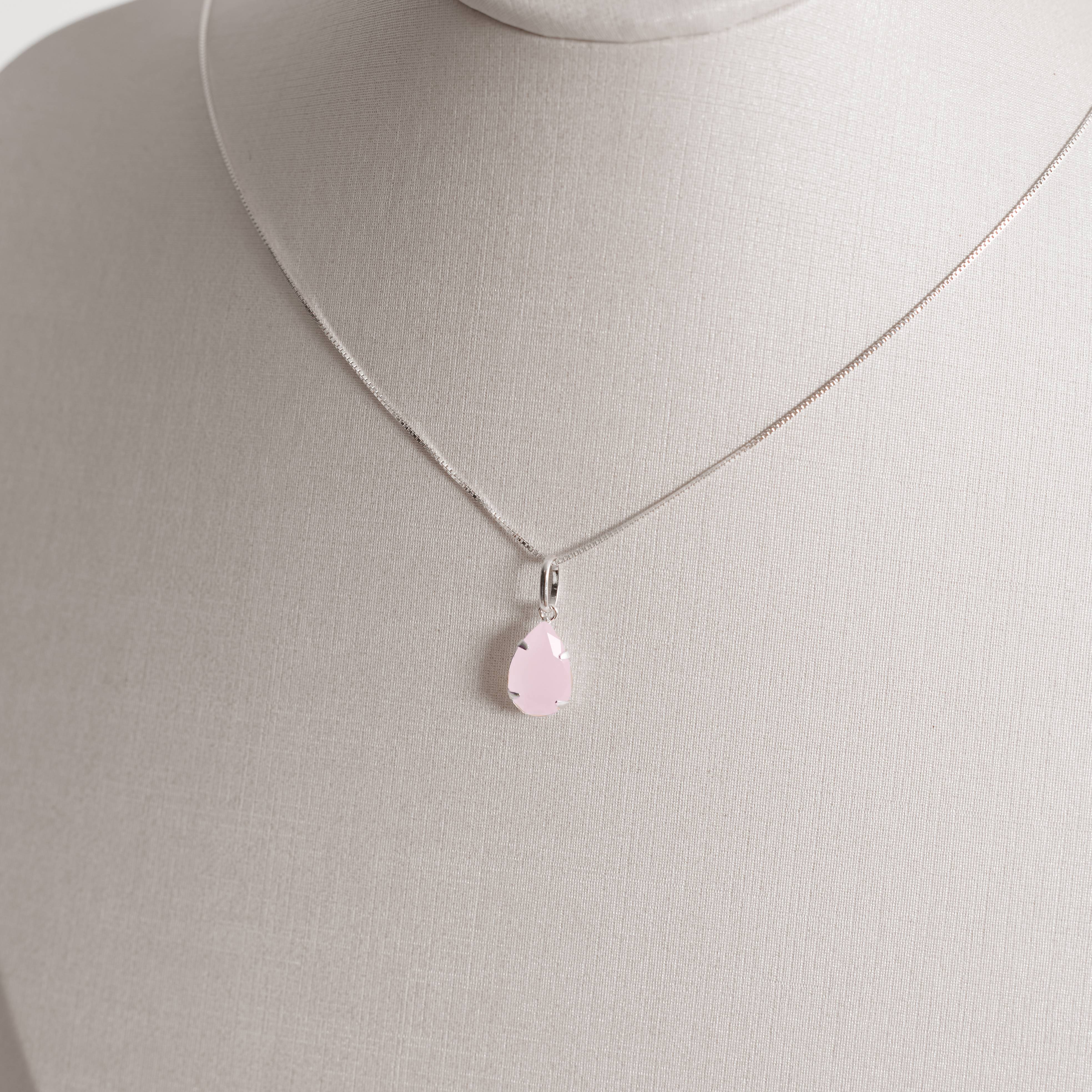 Imagem Colar pingente zircônia gota rosa leitoso 12mm 45cm