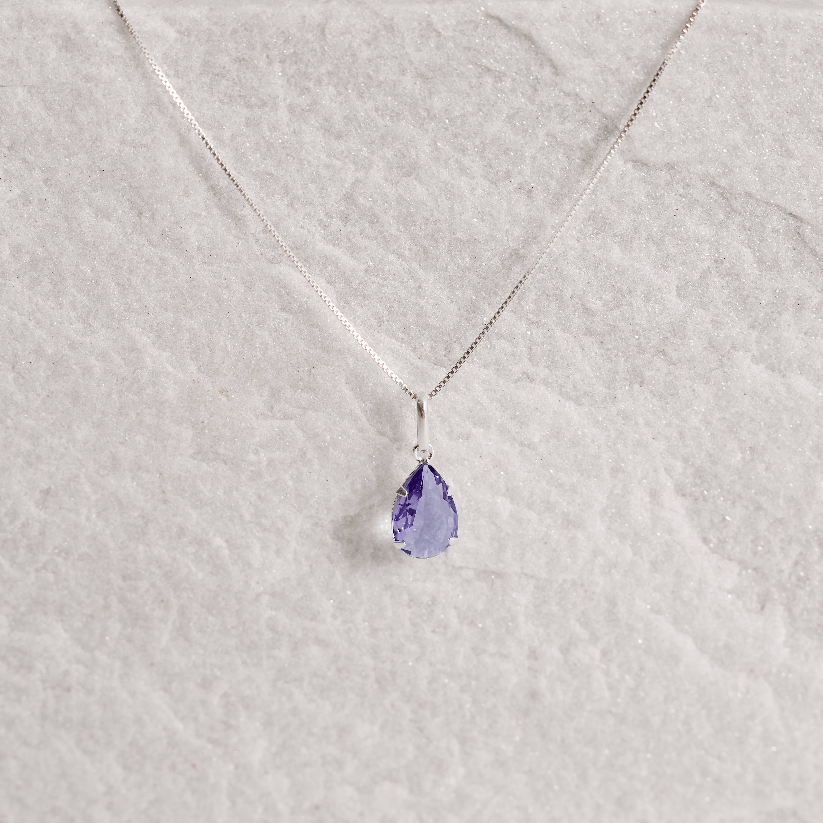 Imagem Secundária Colar pingente zircônia gota roxo 12mm 45cm