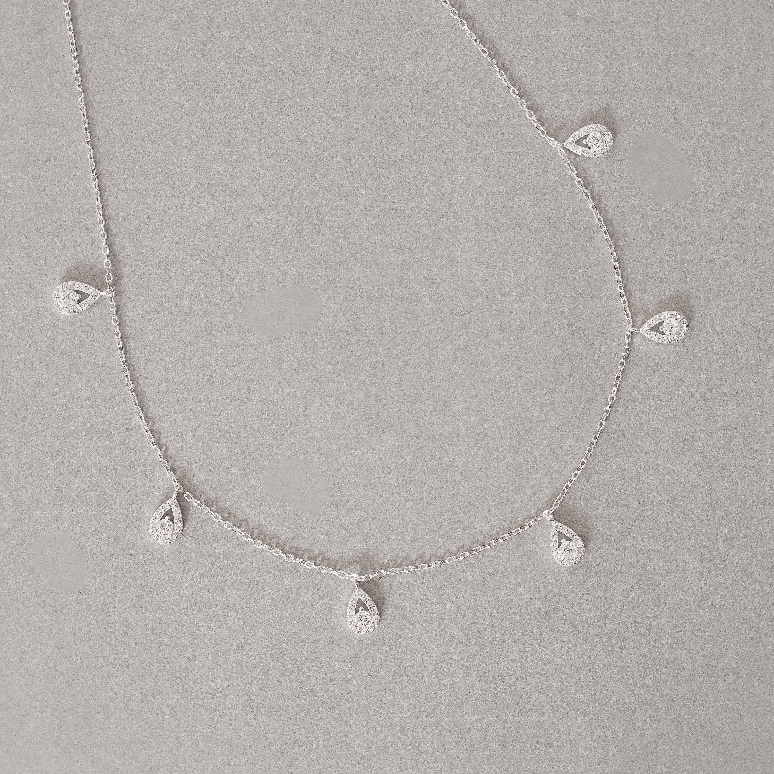 Colar pingentes gotas cravejadas 7mm 40+5cm