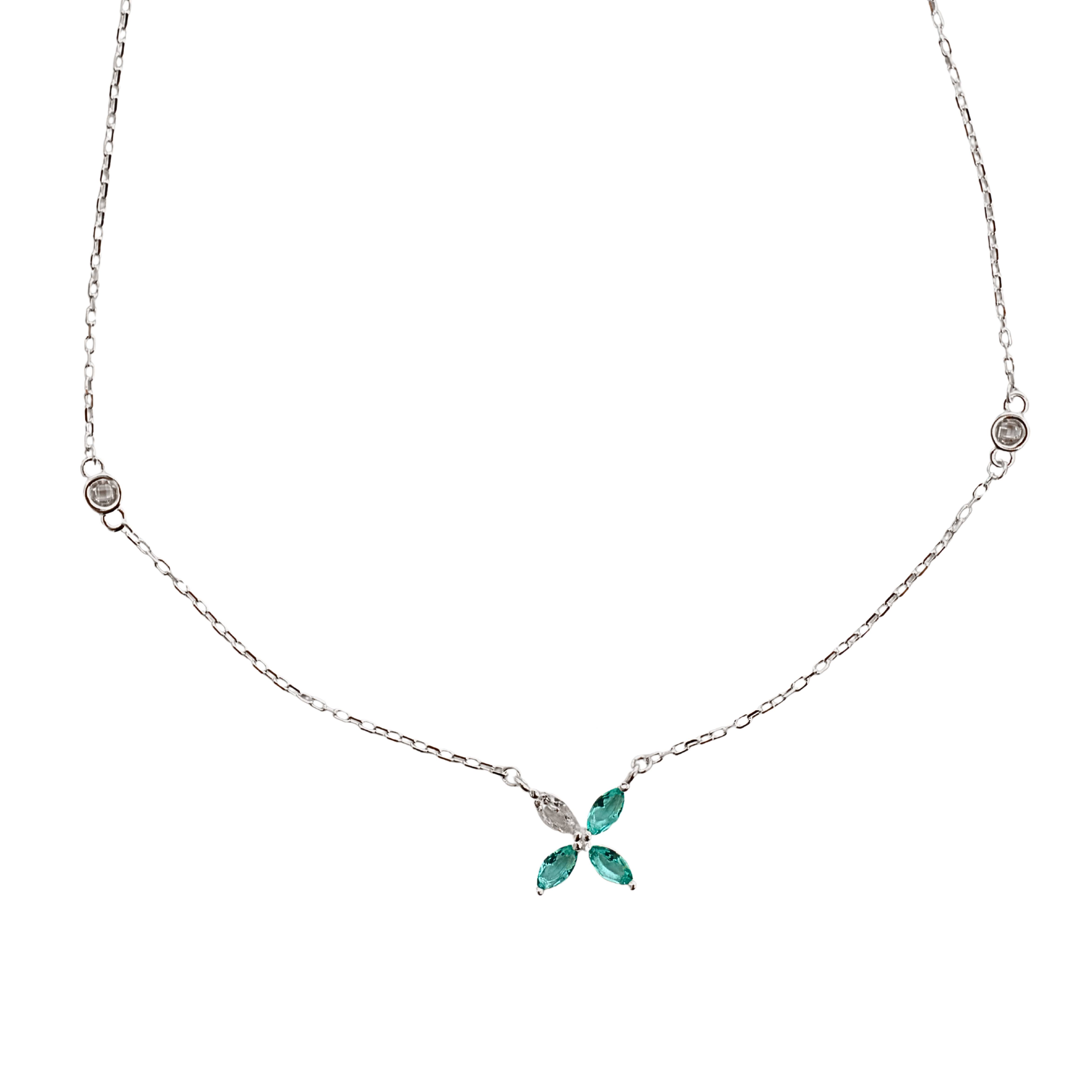 Imagem Colar entremeios zircônias e flor cristal e turmalina 9mm corrente cadeado 40+5cm