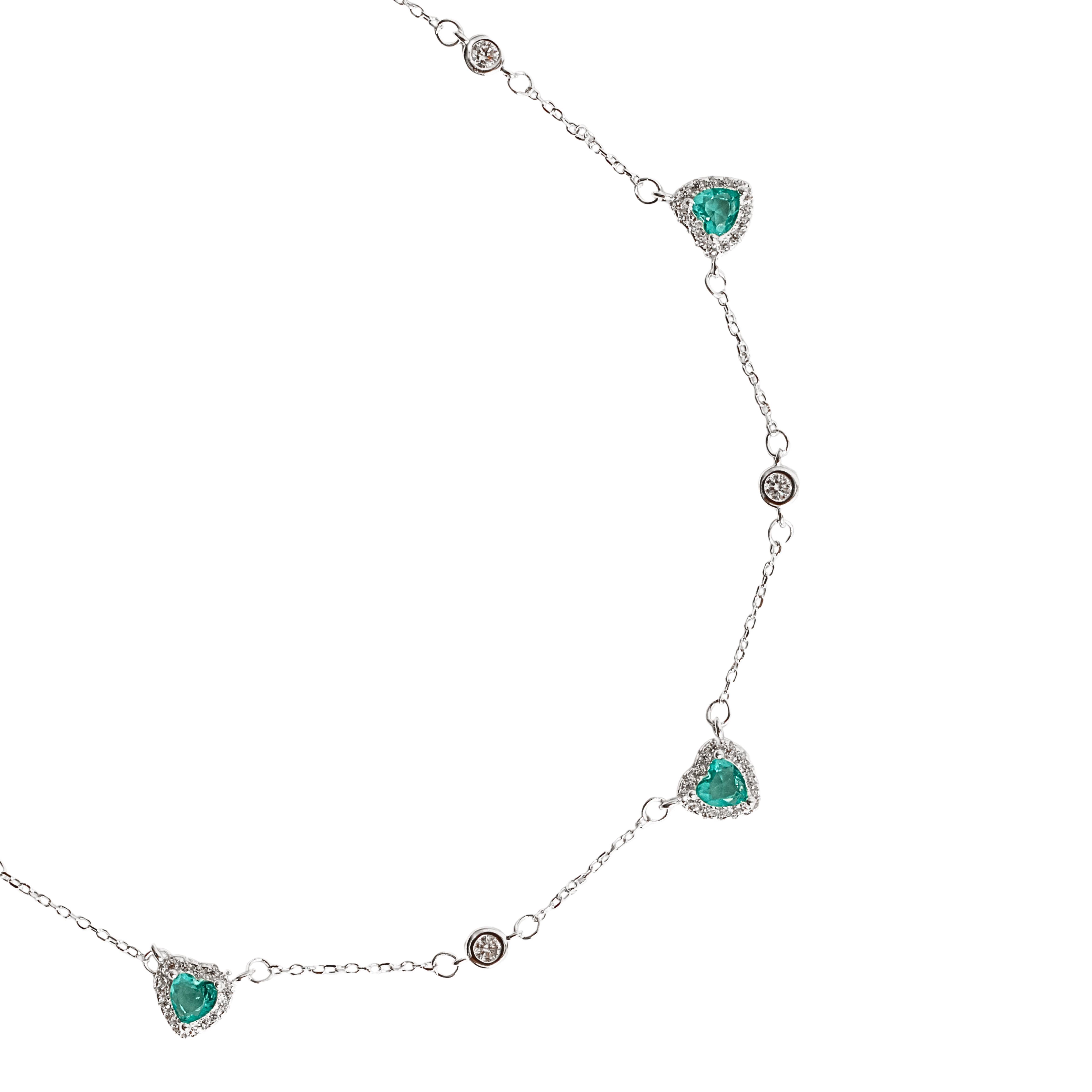 Imagem Colar entremeios zircônia redonda e zircônia coração turmalina com cravejado 7mm corrente cadeado 40+5cm