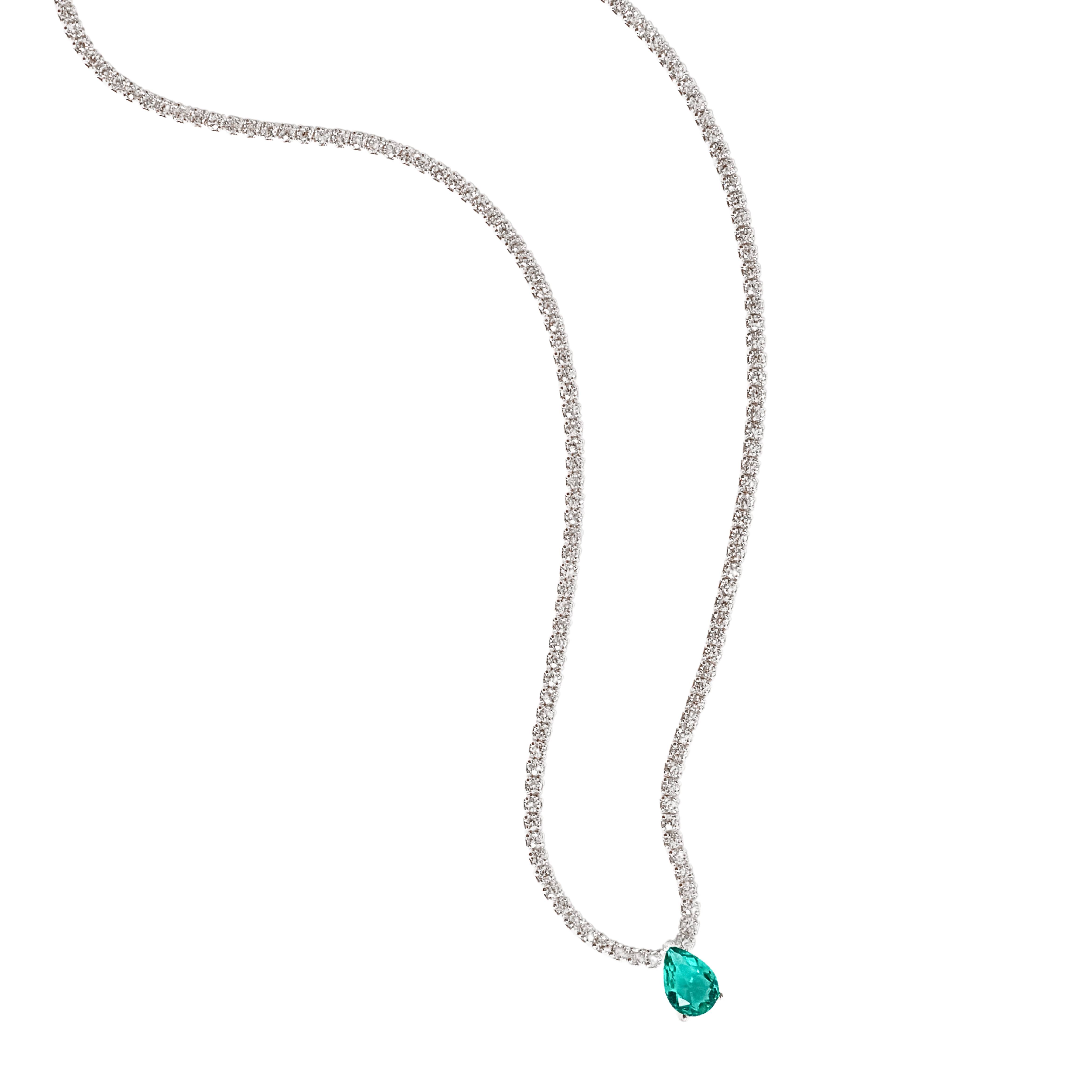 Colar Riviera 1.7 com zircônia gota turmalina 7mm 40+5cm