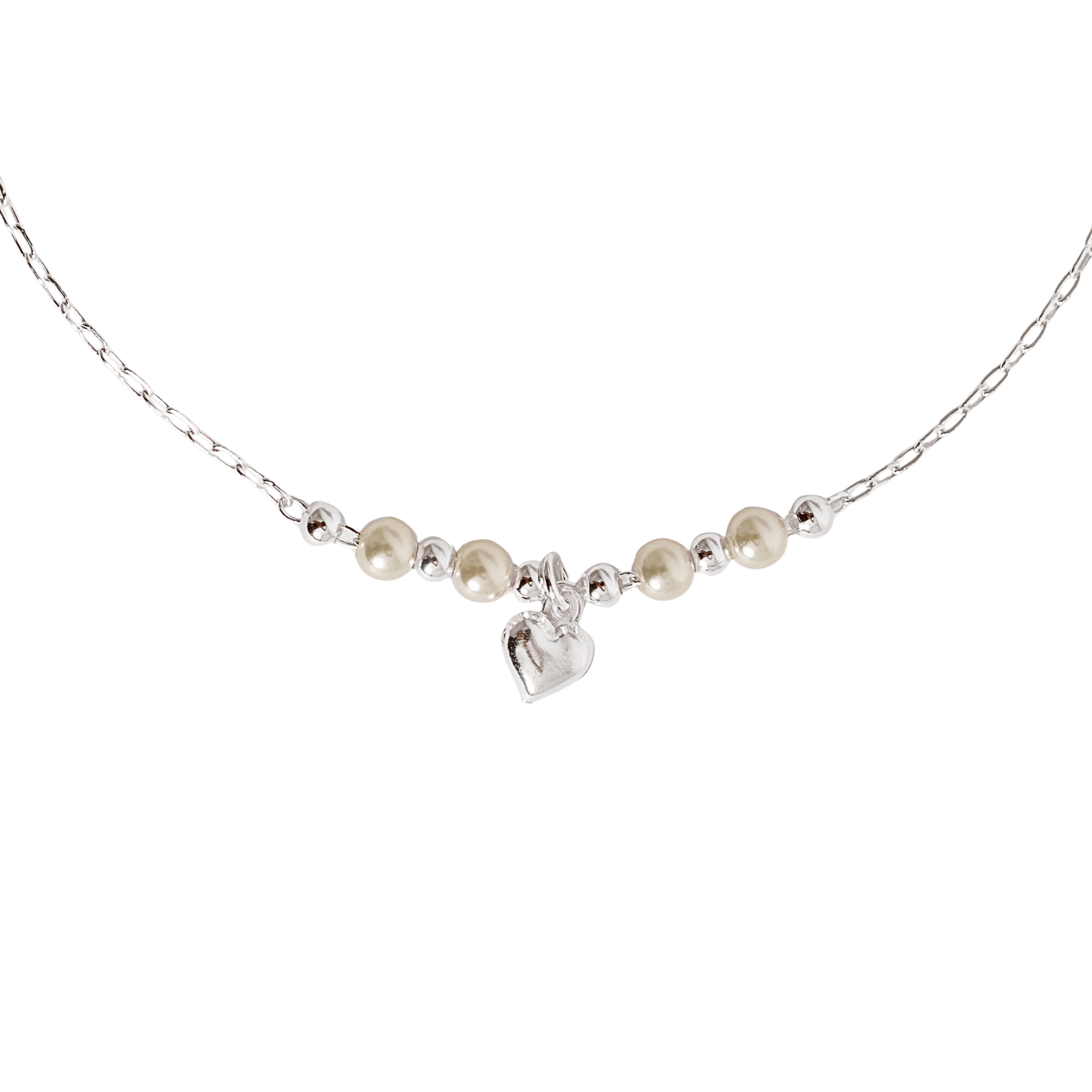 Imagem Pulseira entremeio bolas e pérolas com pingente coração 6mm 19cm