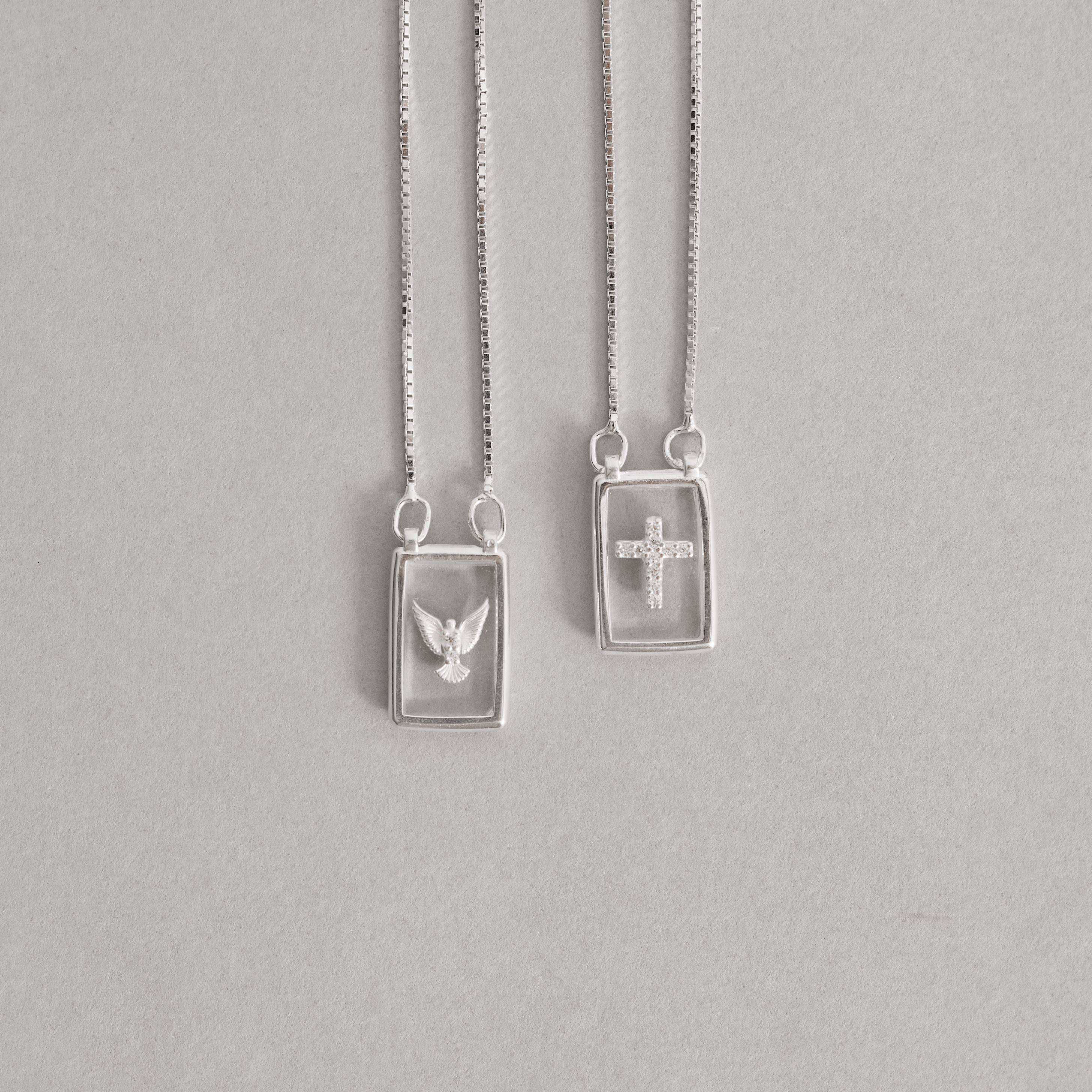 Escapulário placas Espirito Santo e cruz cravejada v15 60cm