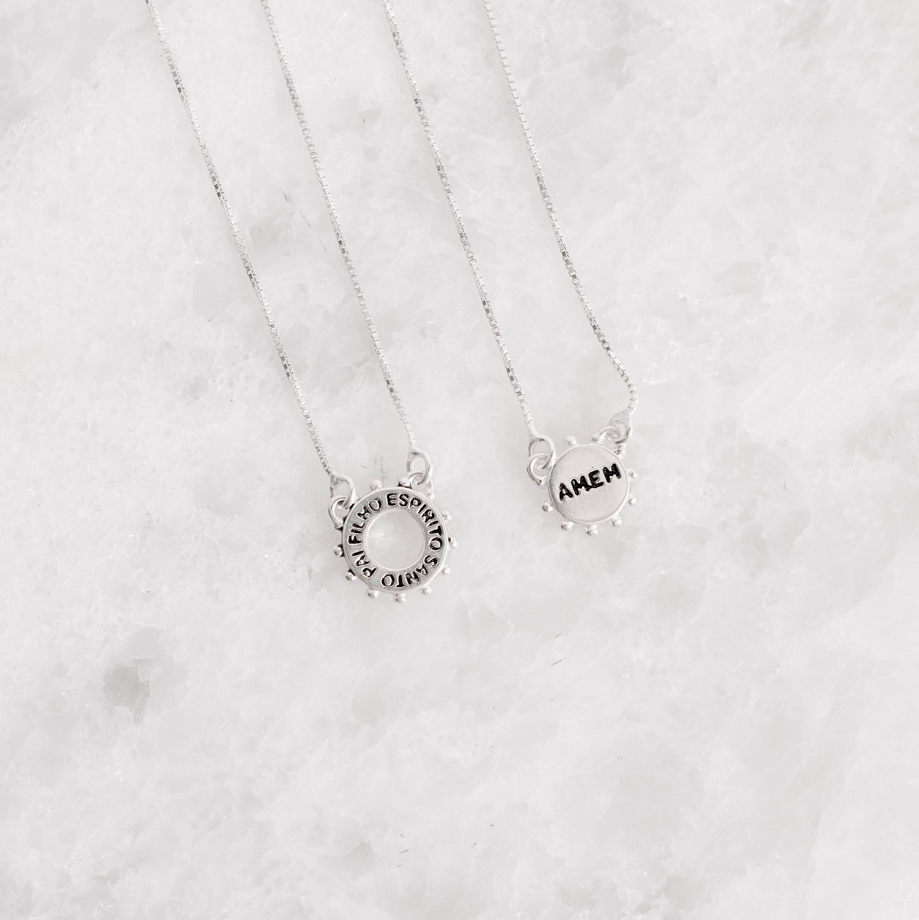 Escapulário placas pai, filho, Espírito Santo Amém v12 60cm