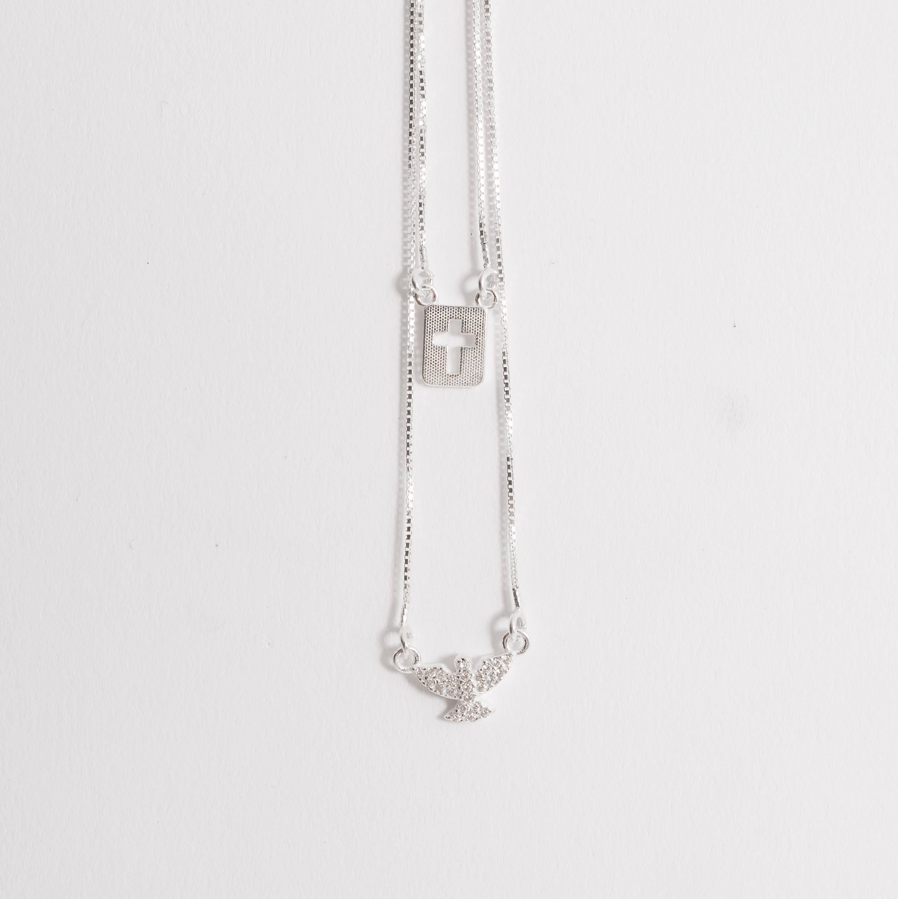 Escapulário placa cruz e Espírito Santo cravejado v12 60cm