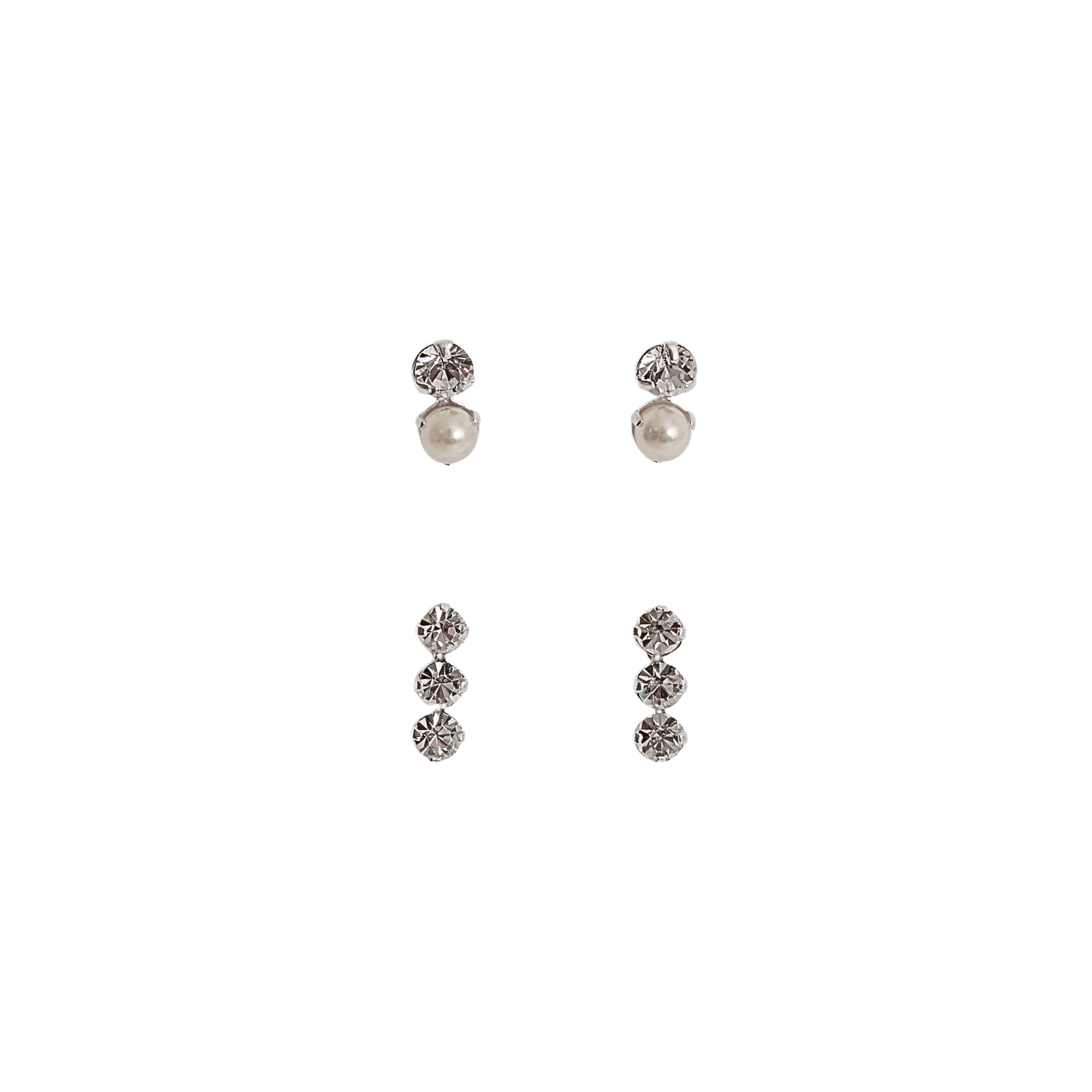 Dupla zircônia e pérola 9mm e 3 zircônias cristal