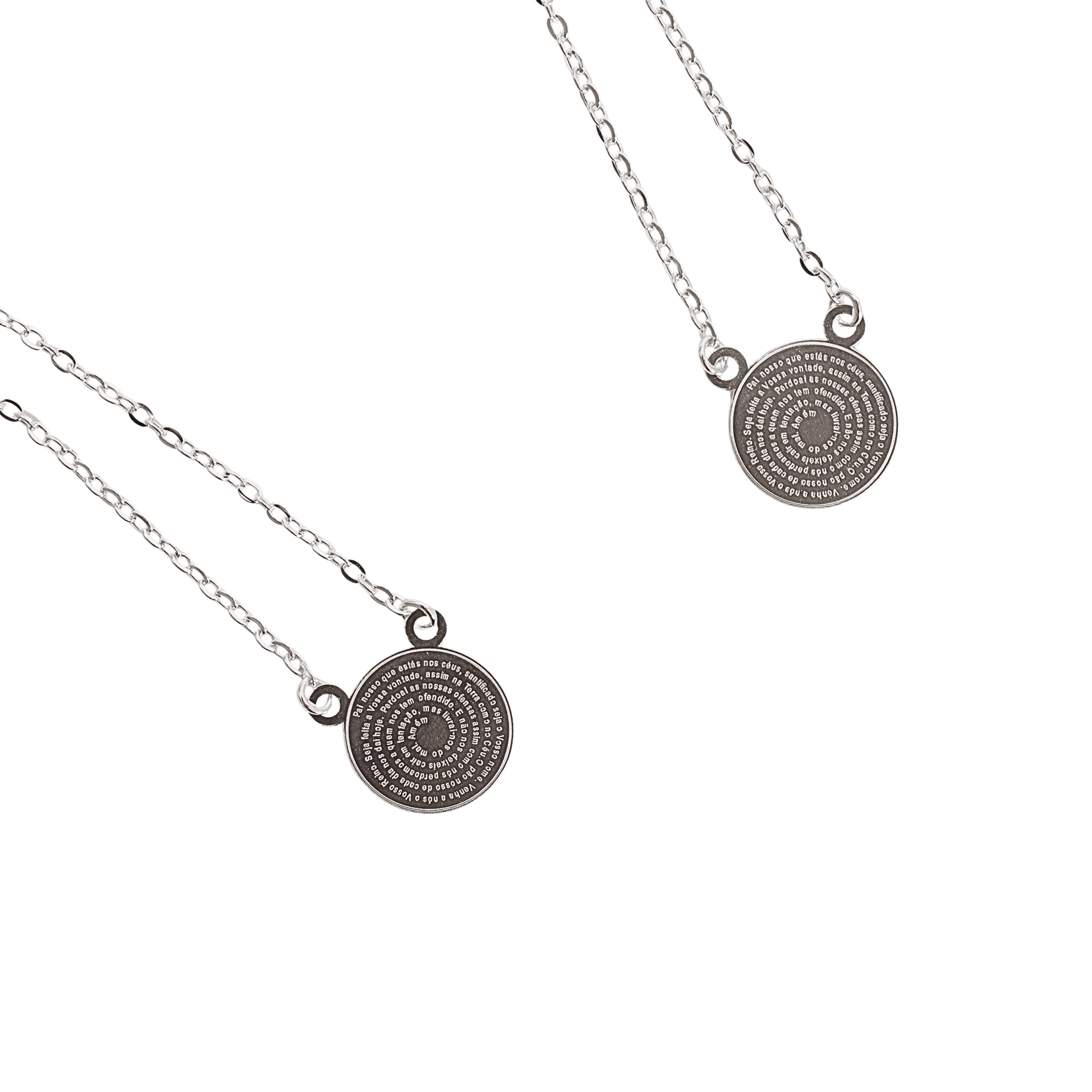 Escapulário medalhas Pai Nosso corrente cadeado 65cm