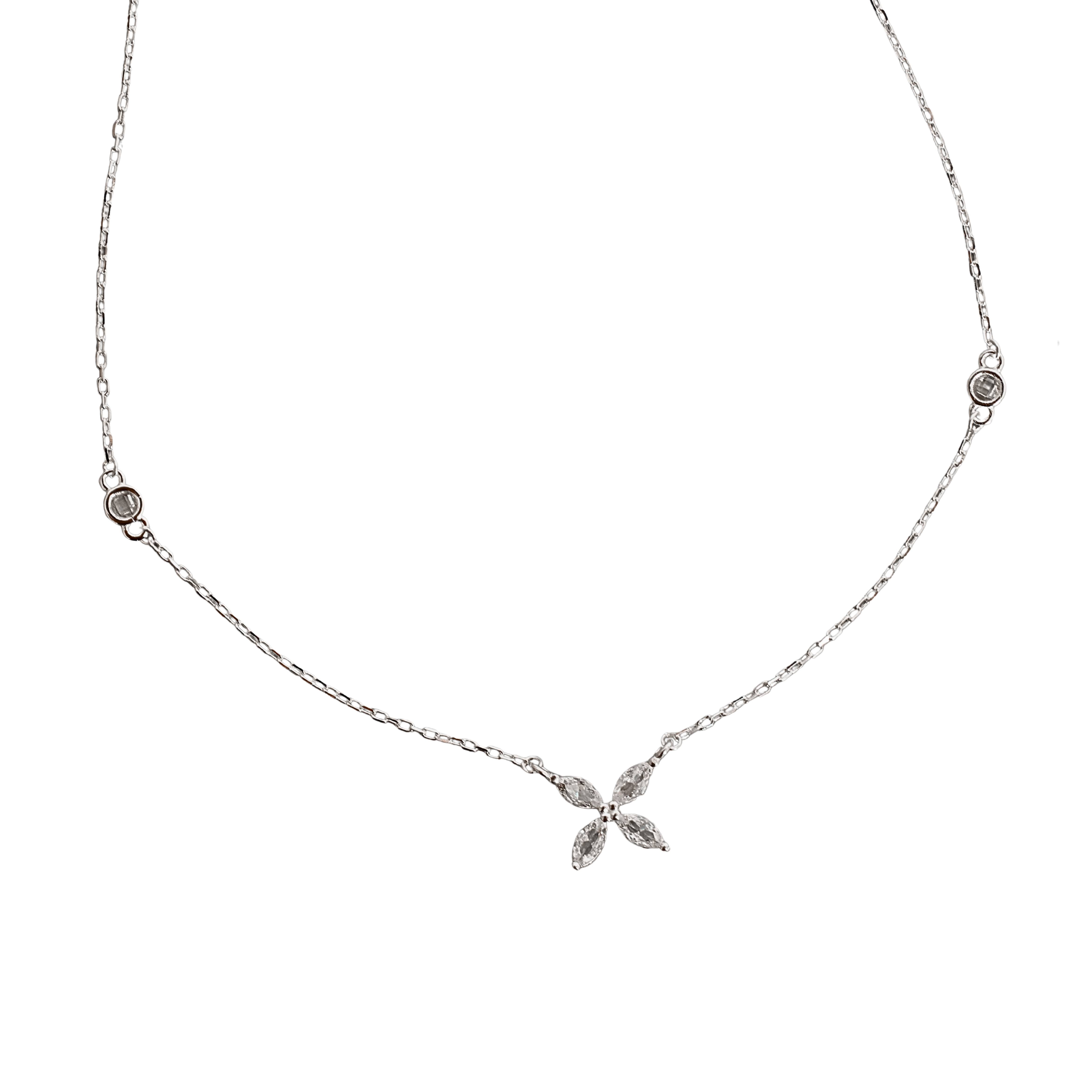 Imagem Colar entremeios zircônias e flor 9mm corrente cadeado 40+5cm