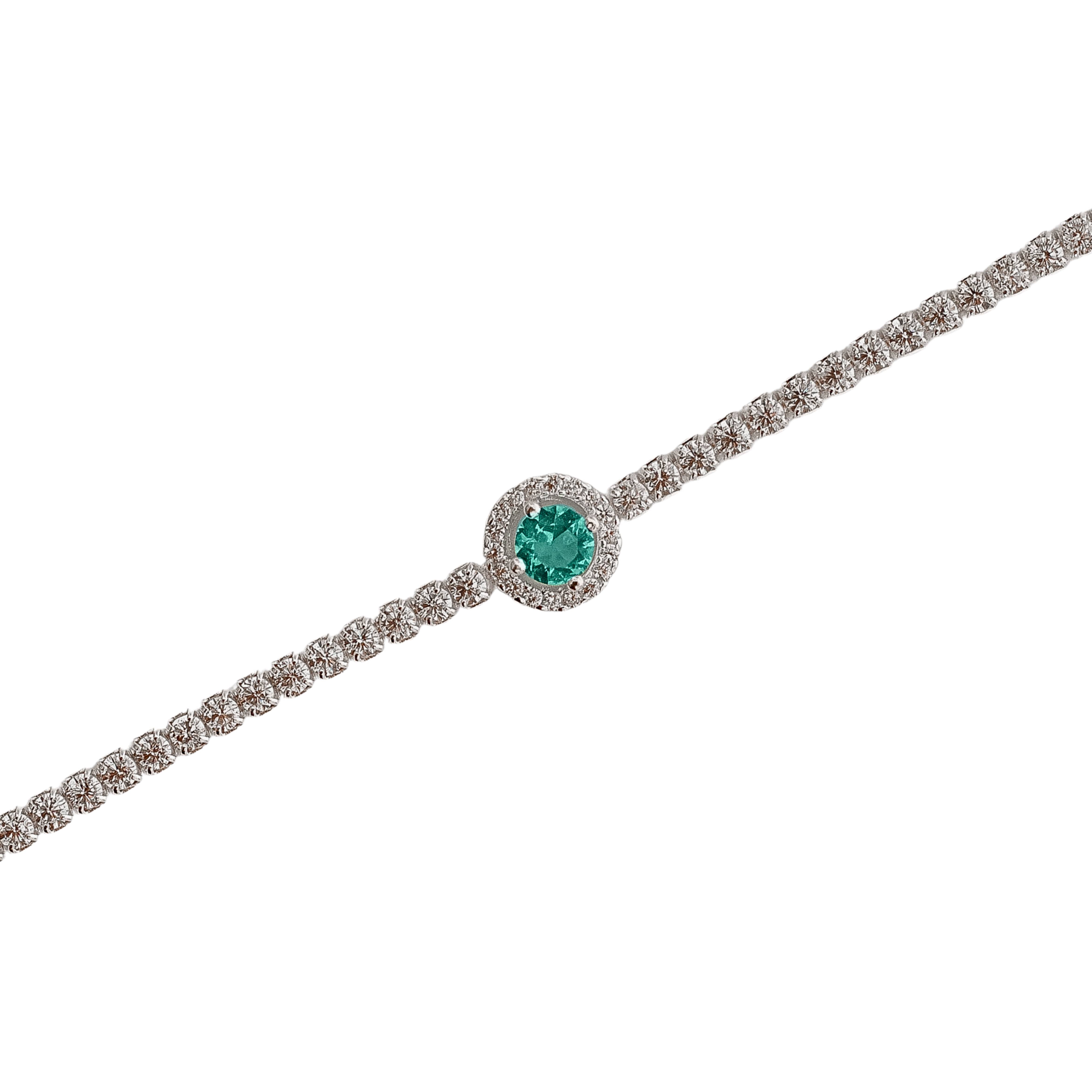 Imagem Pulseira Riviera 2mm com círculo vazado cravejado turmalina 16+4cm