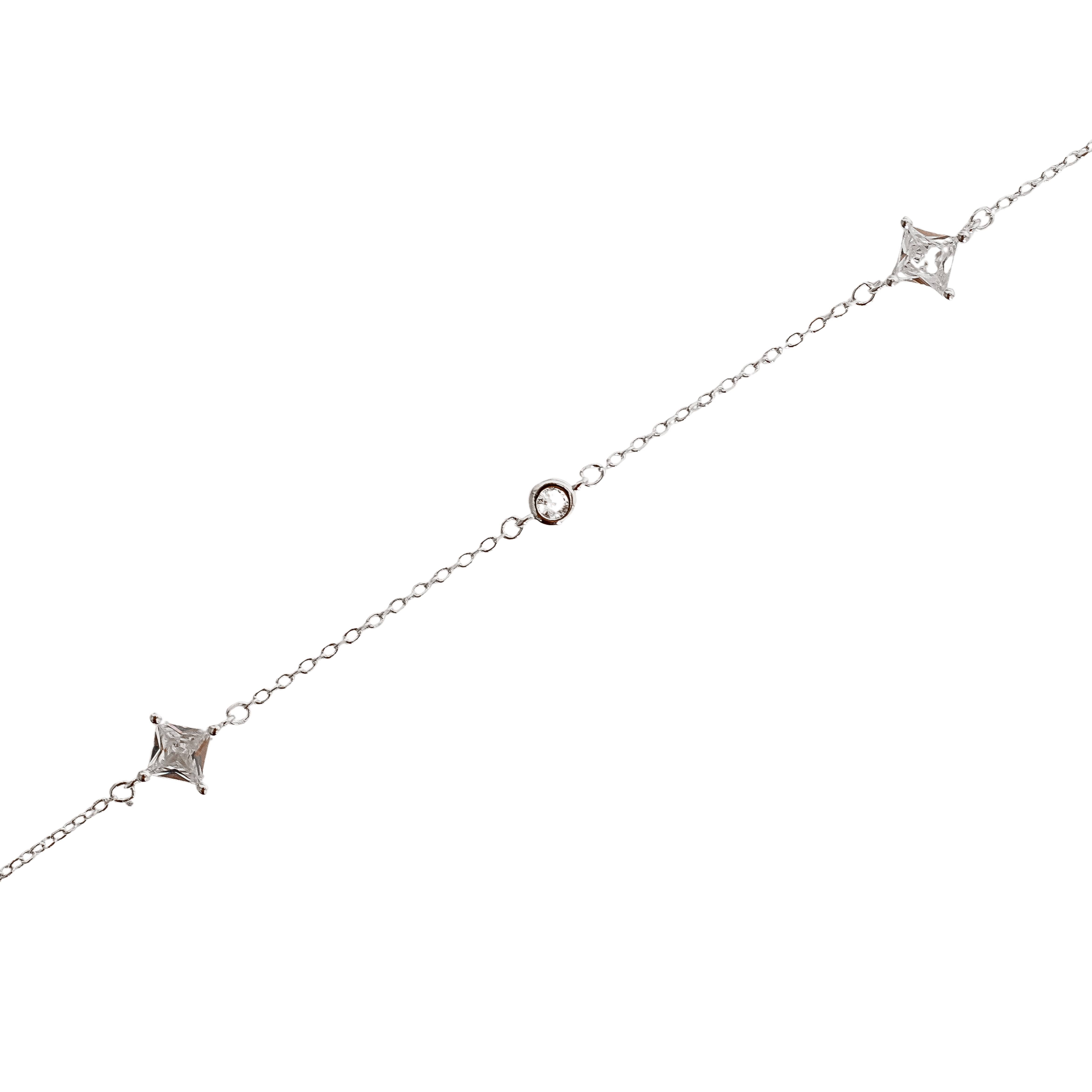 Imagem Pulseira entremeio zircônias redonda 3mm e losango 6mm 16+4cm