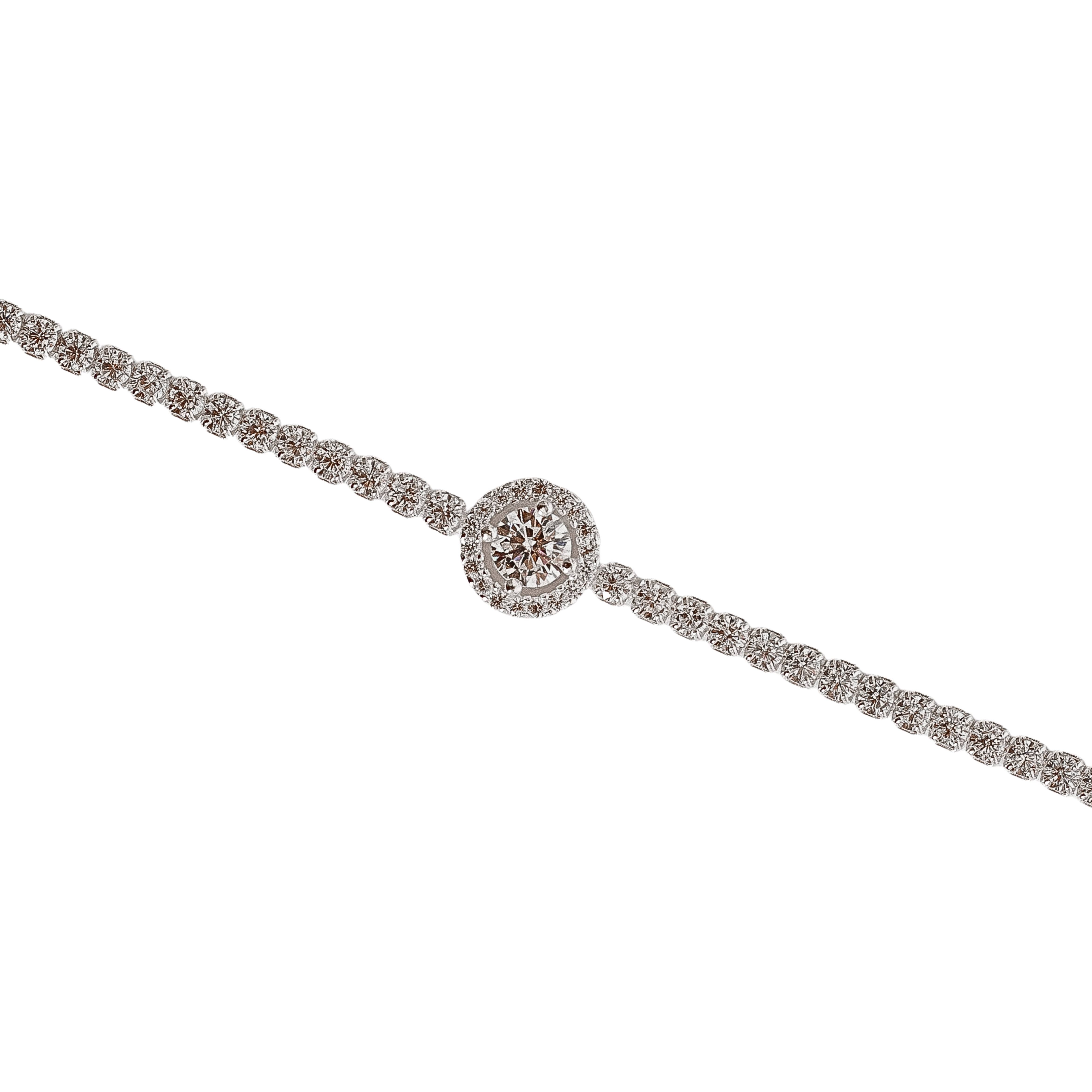 Pulseira Riviera 2mm com círculo vazado cravejado 16+4cm