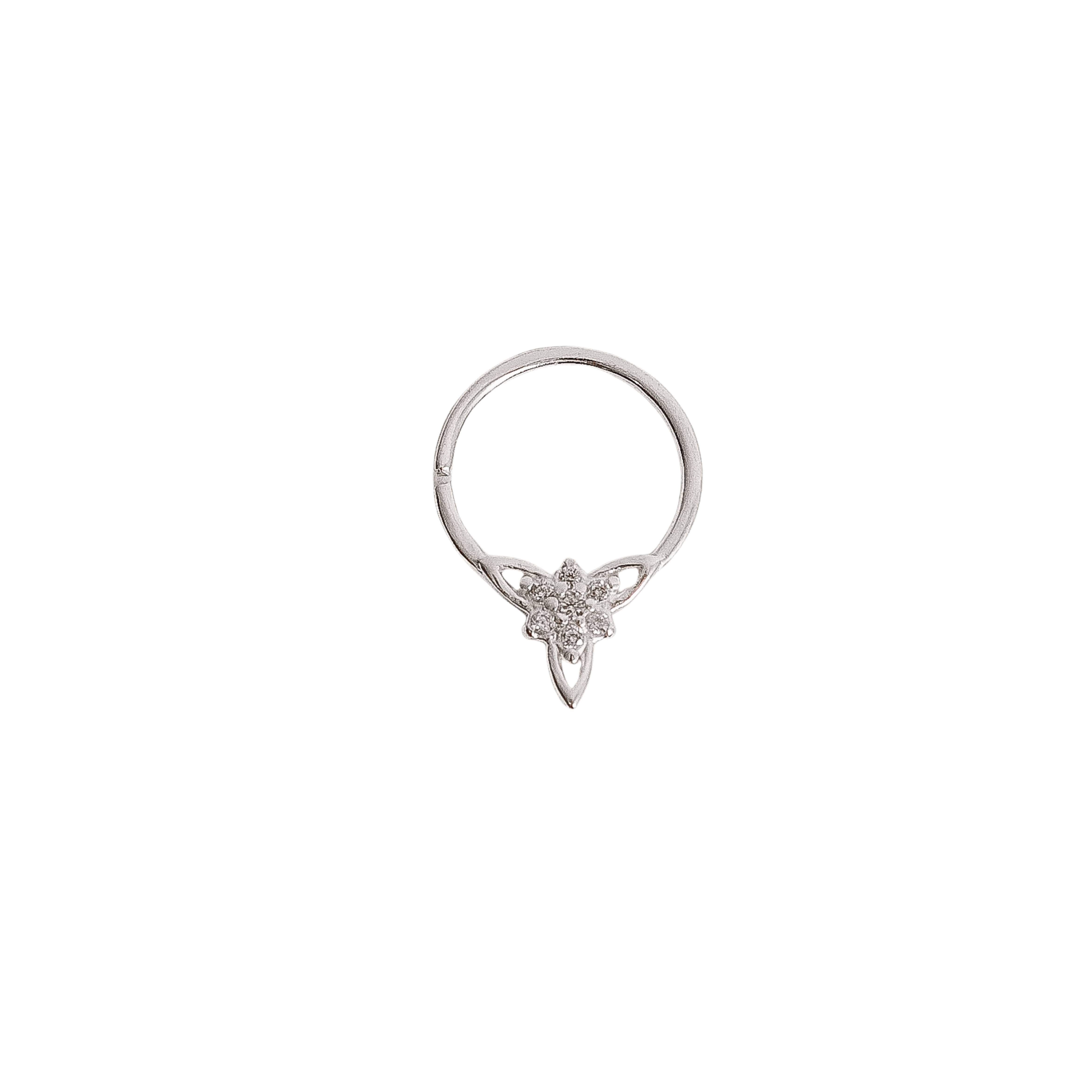 Piercing argola 10mm detalhe flor cravejada