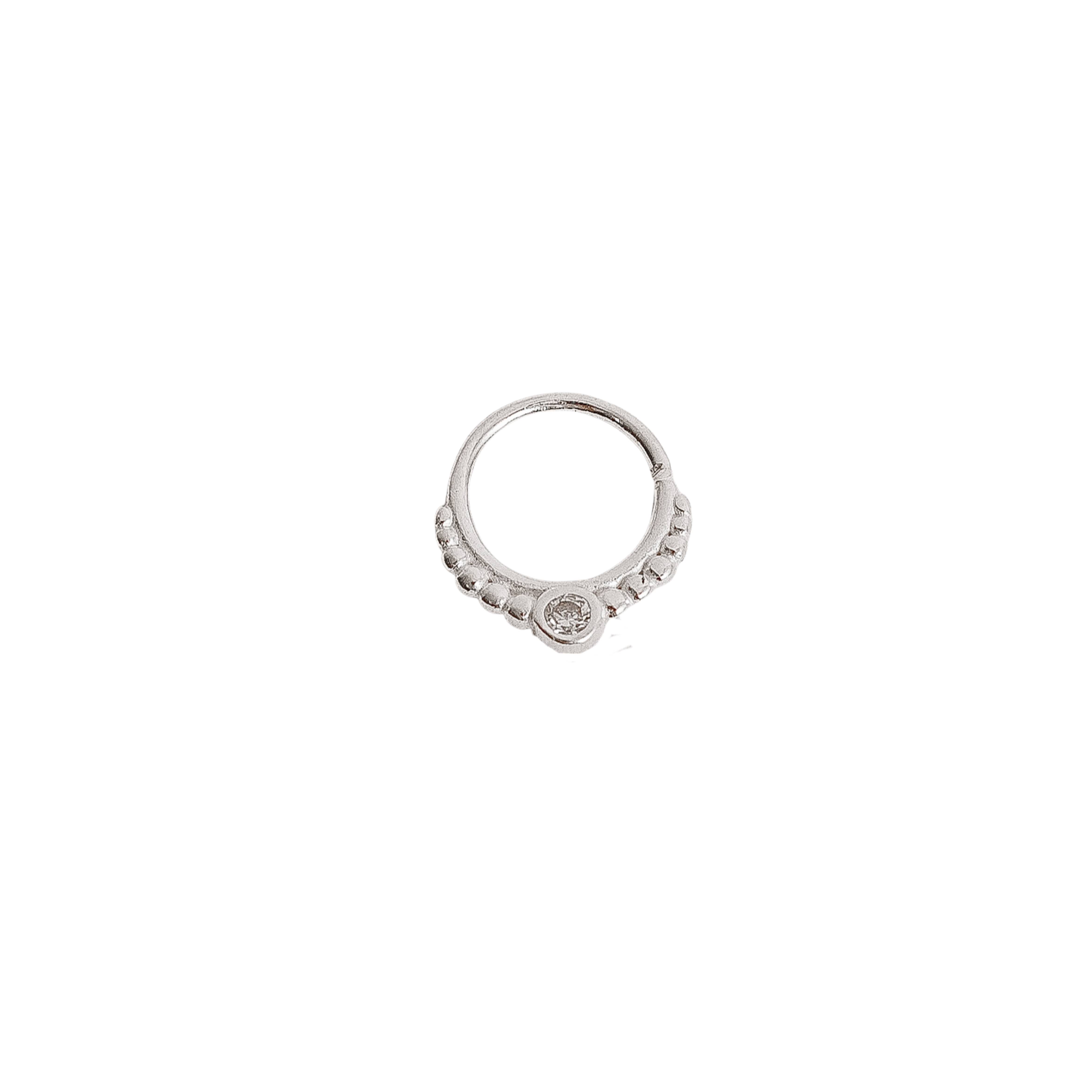 Piercing argola rendada 1 zircônia 9mm orelha esquerda
