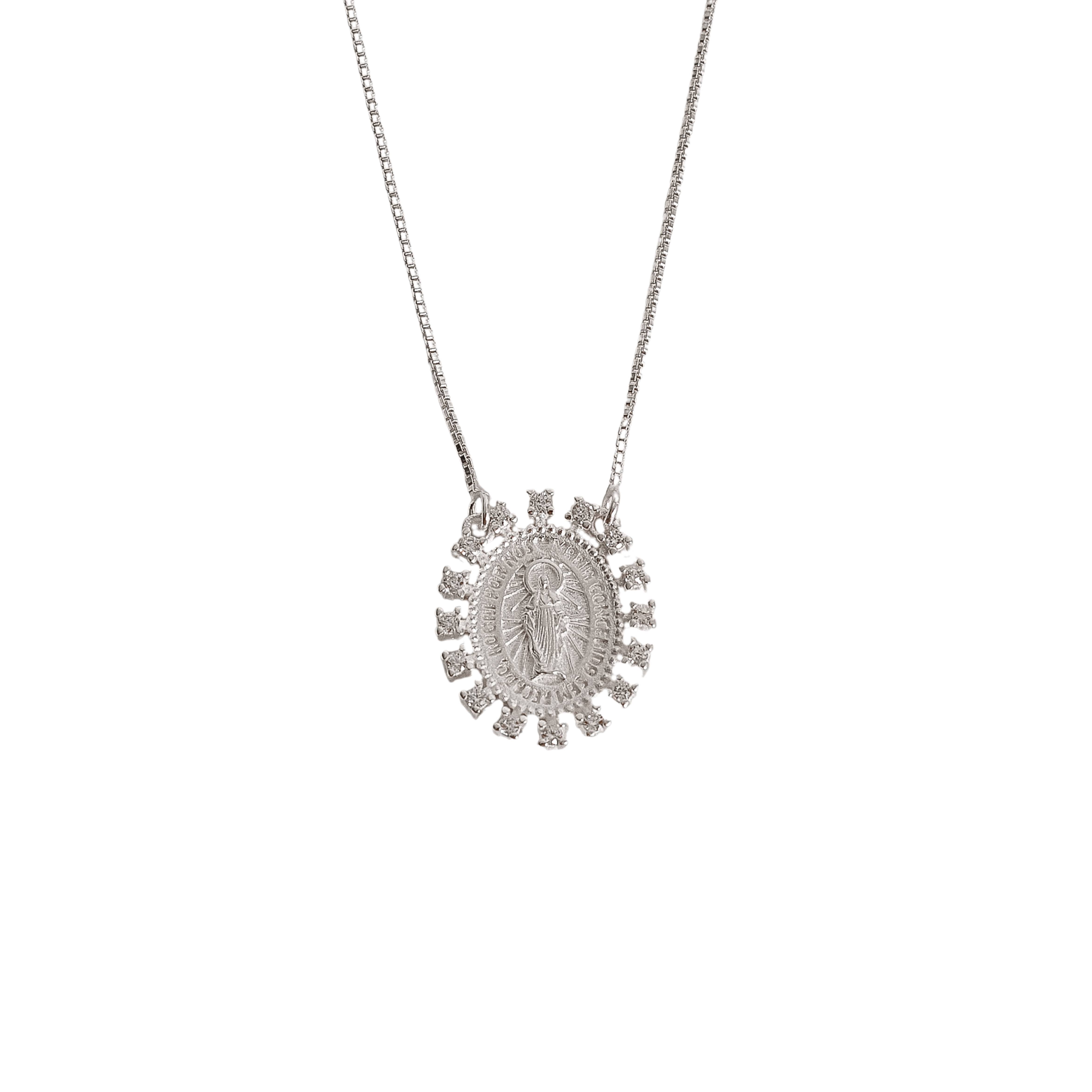 Imagem Colar entremeio medalha Nsa. Sra. das Graças com zircônias 19mm v15 45cm