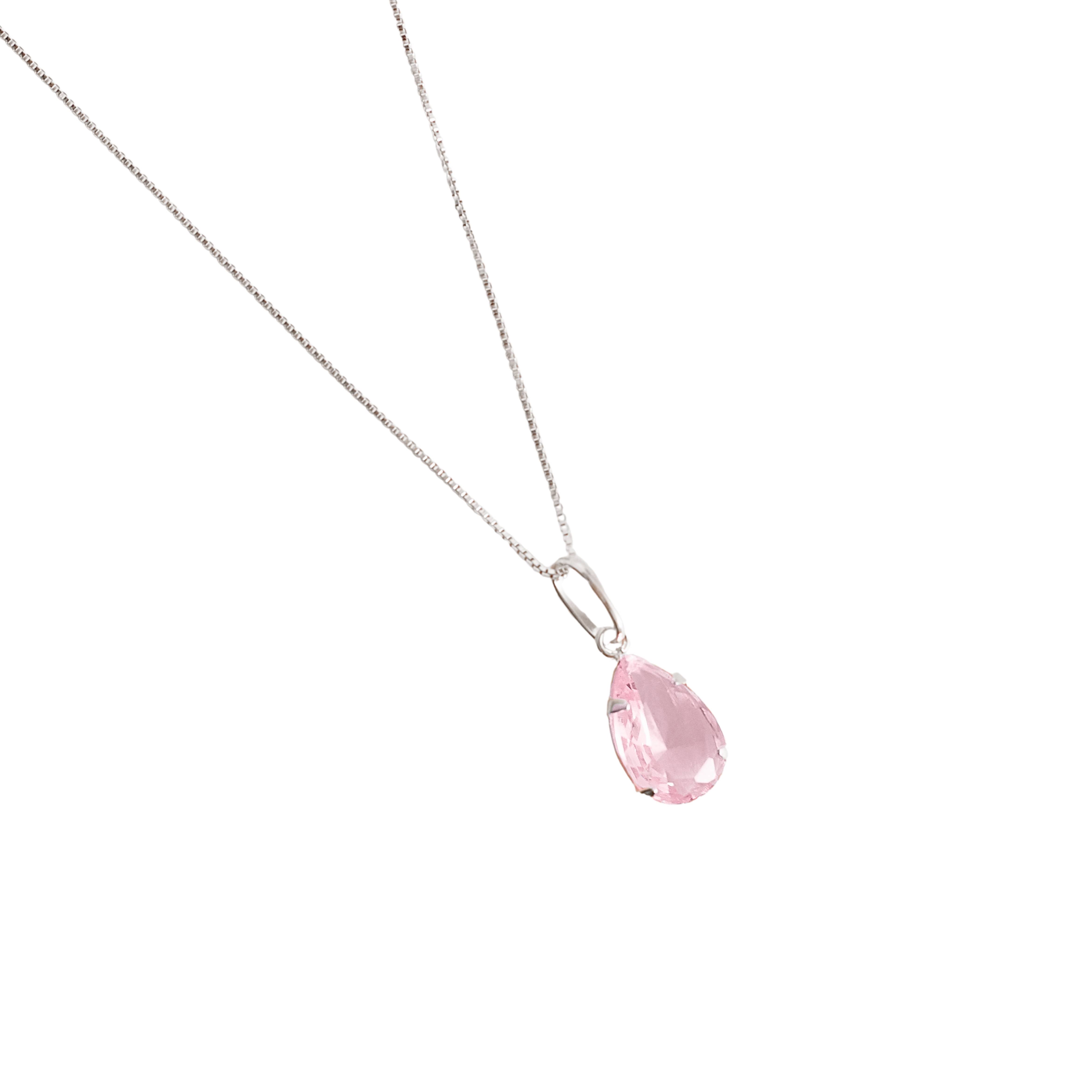 Imagem Colar pingente zircônia gota rosa 12mm 45cm