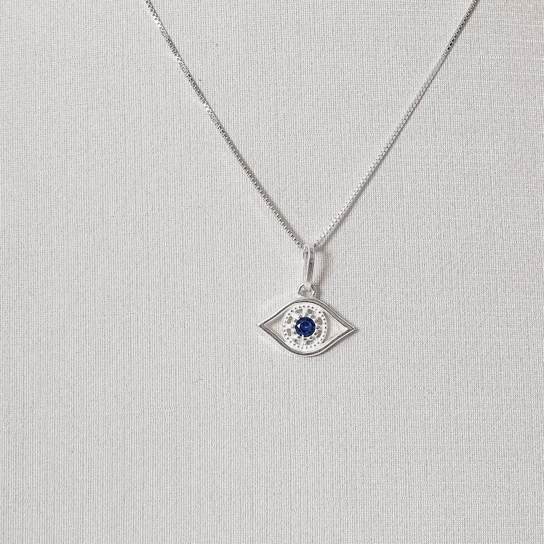 Imagem Secundária Colar pingente olho com zircônia azul 15mm 45cm