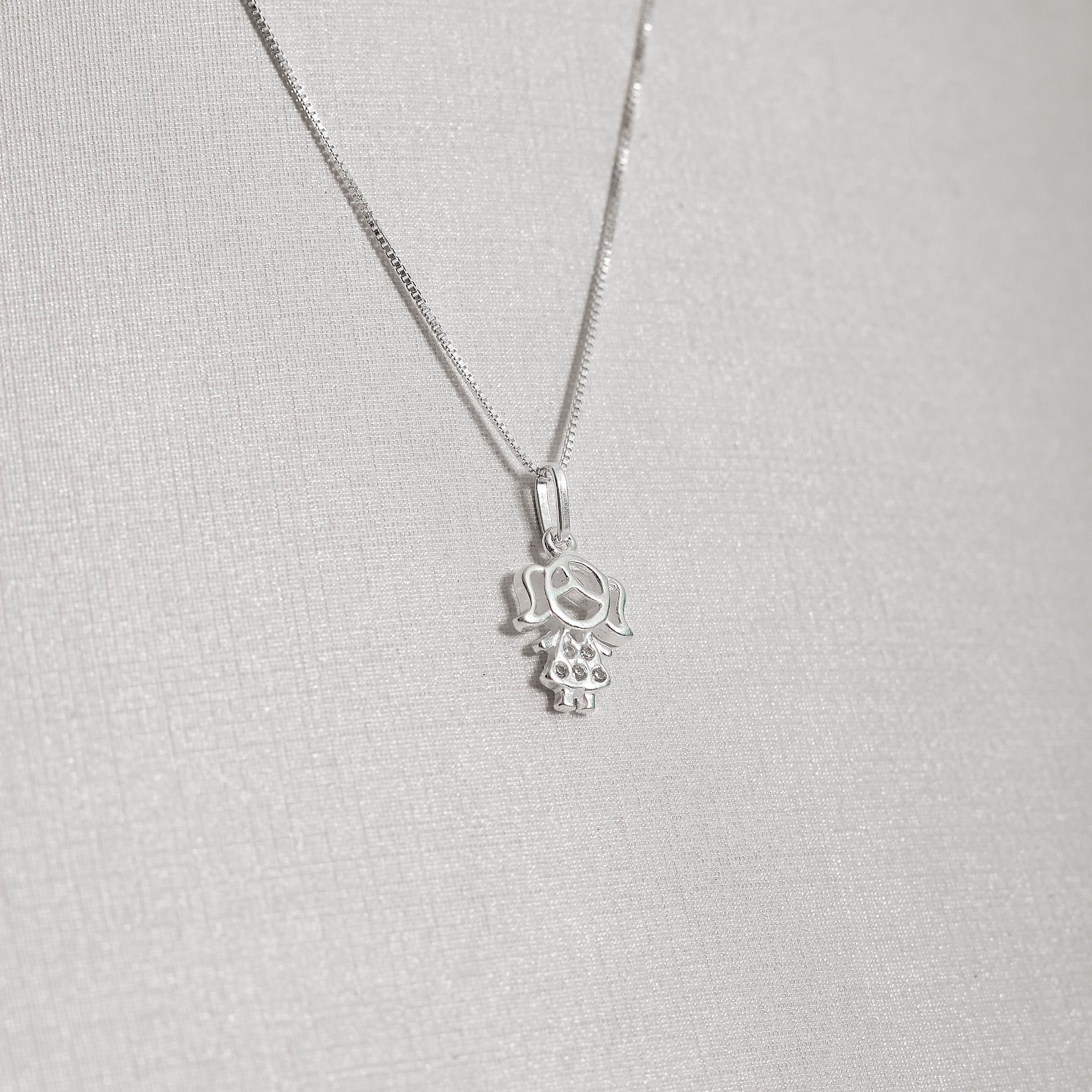 Imagem Secundária Colar pingente menina cravejada 12mm 40cm