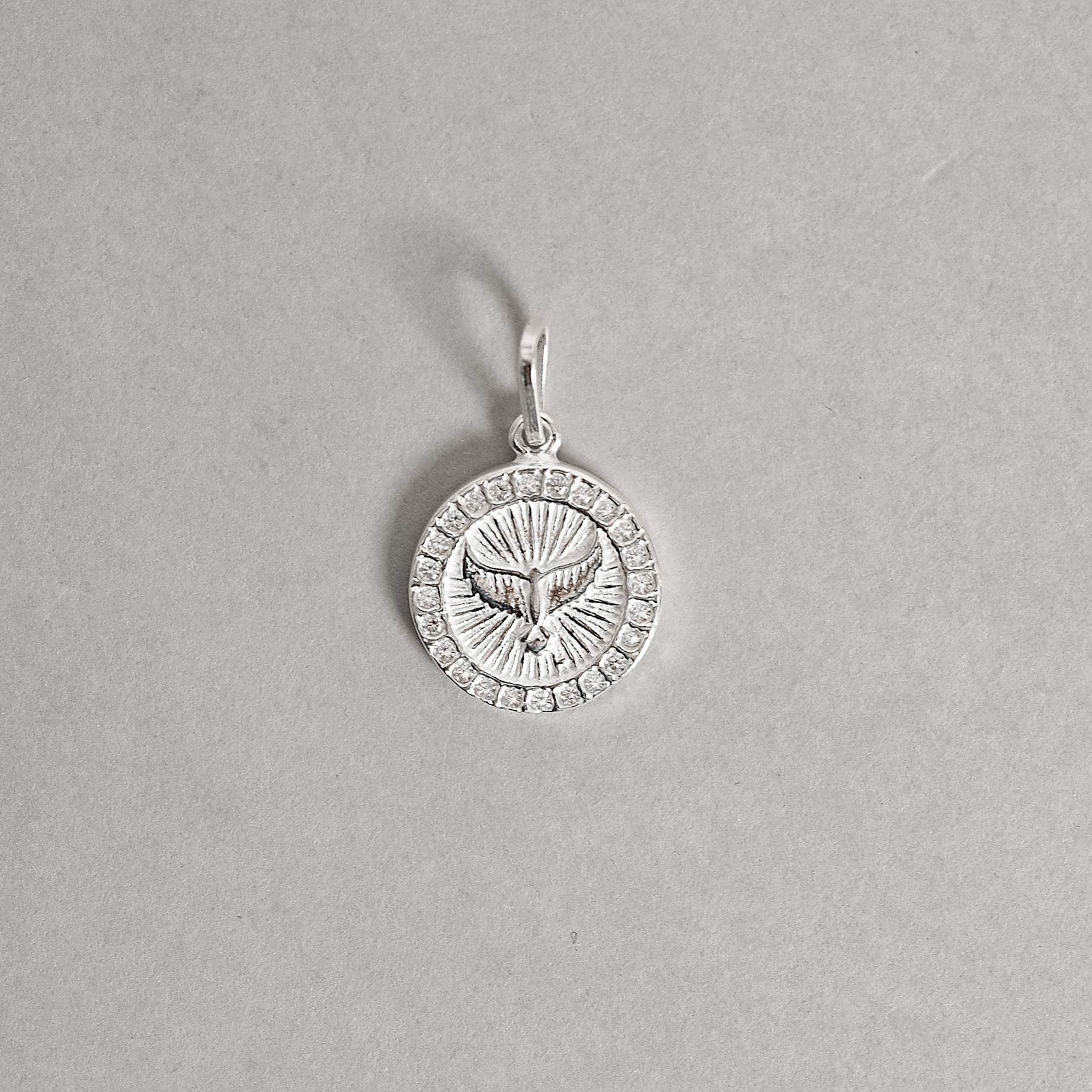 Pingente medalha Espírito Santo cravejado 14mm