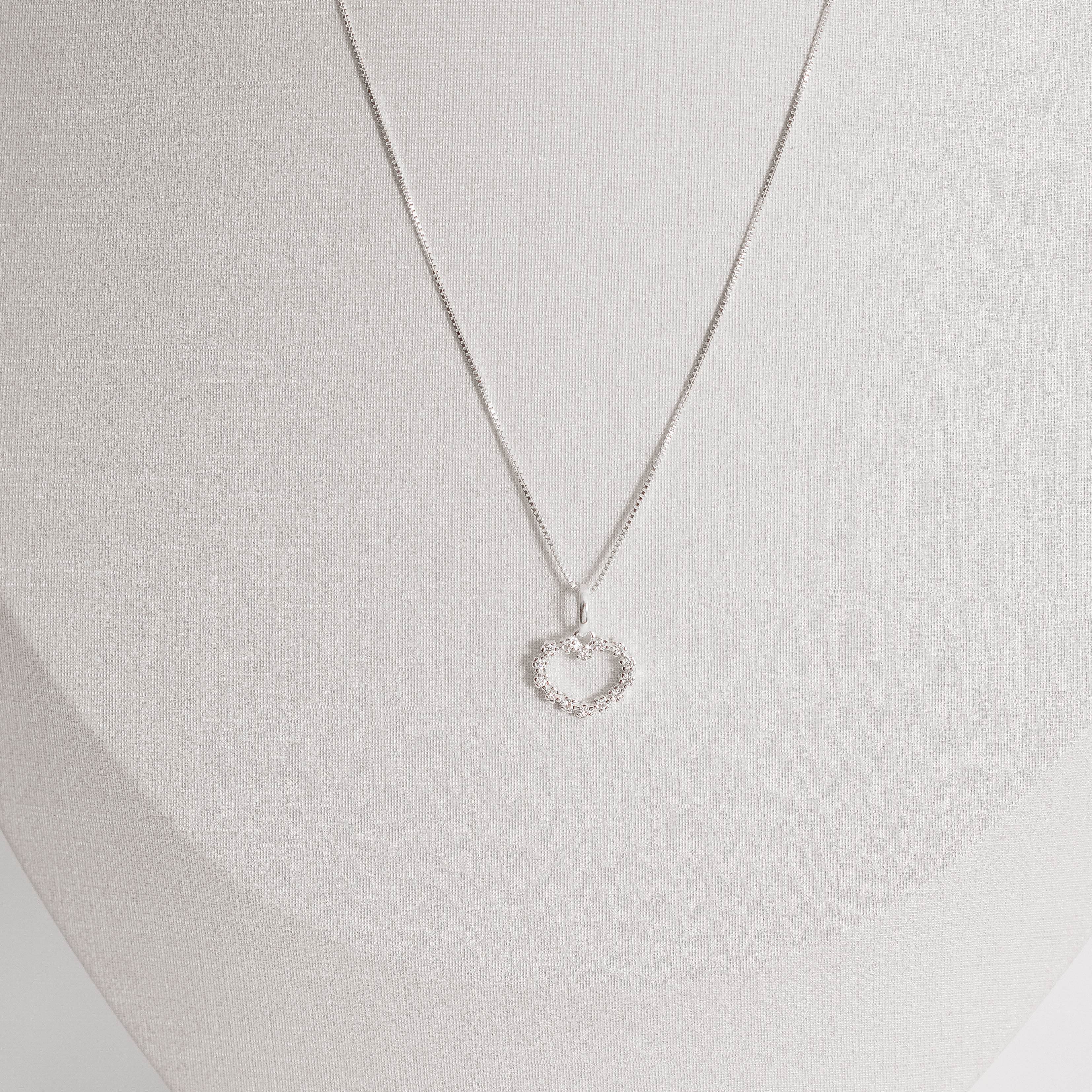 Imagem Secundária Colar pingente coração vazado cravejado 12mm 45cm