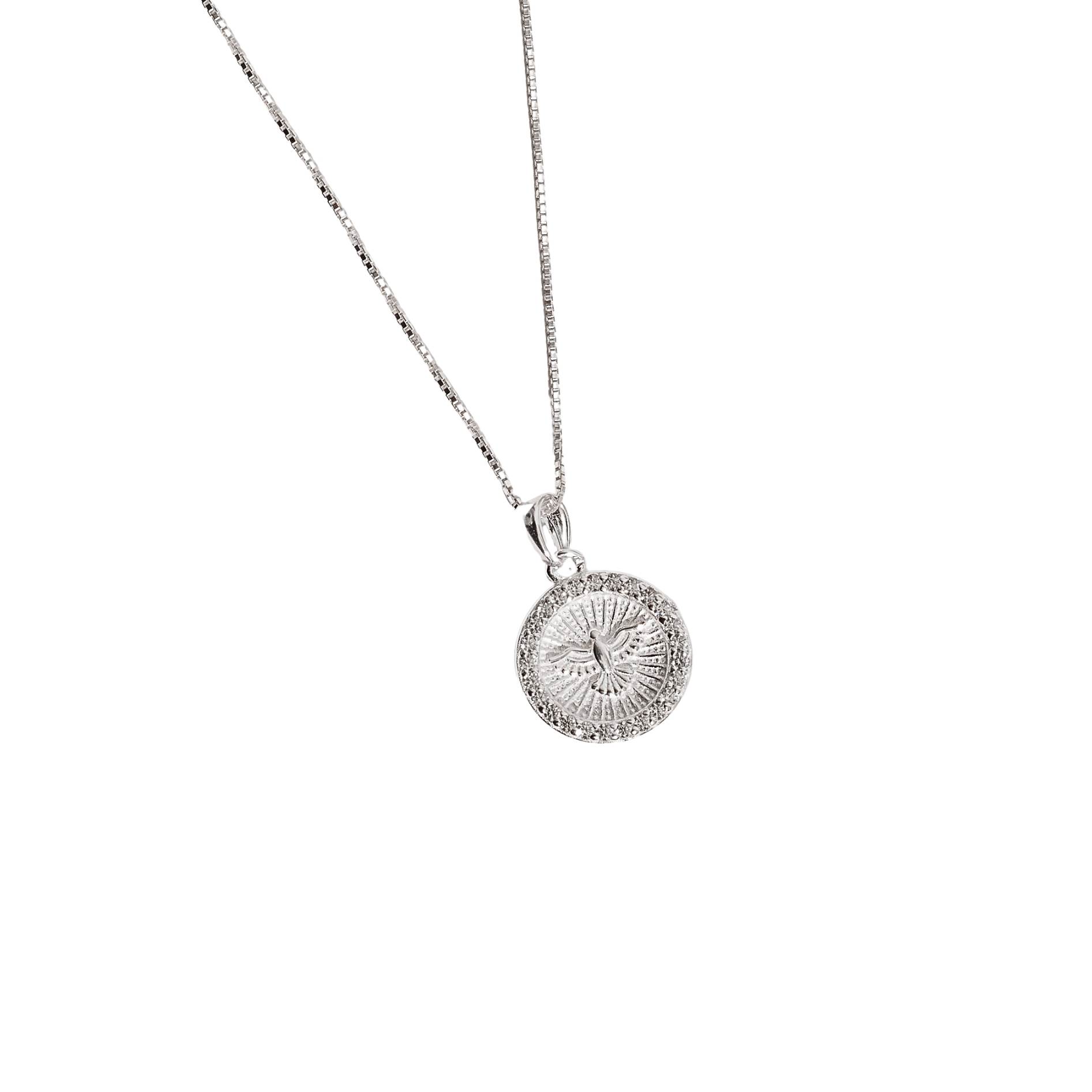 Imagem Colar pingente medalha Espírito Santo cravejada 13mm 45cm