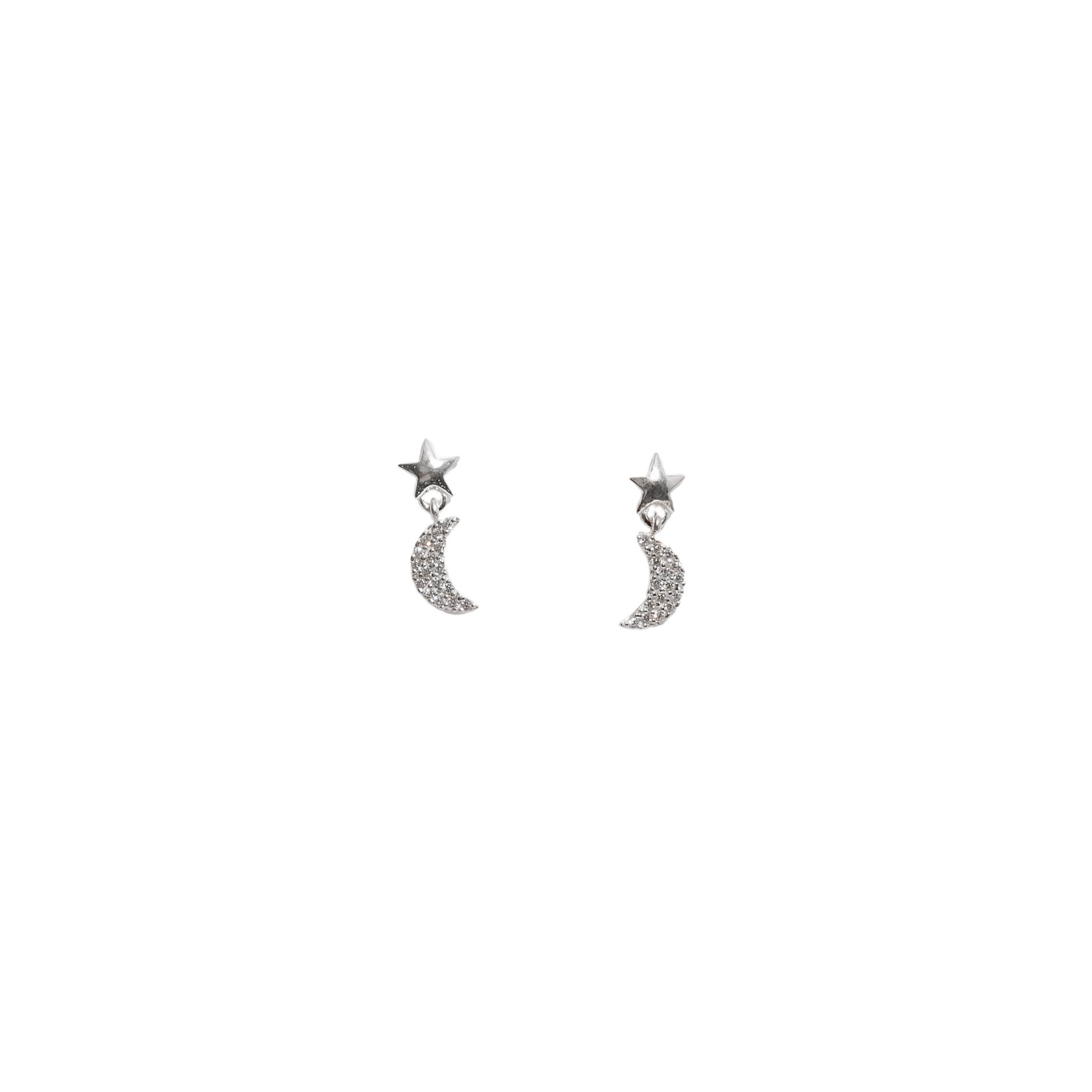 Imagem Brinco base estrela pingente lua cravejada 8mm