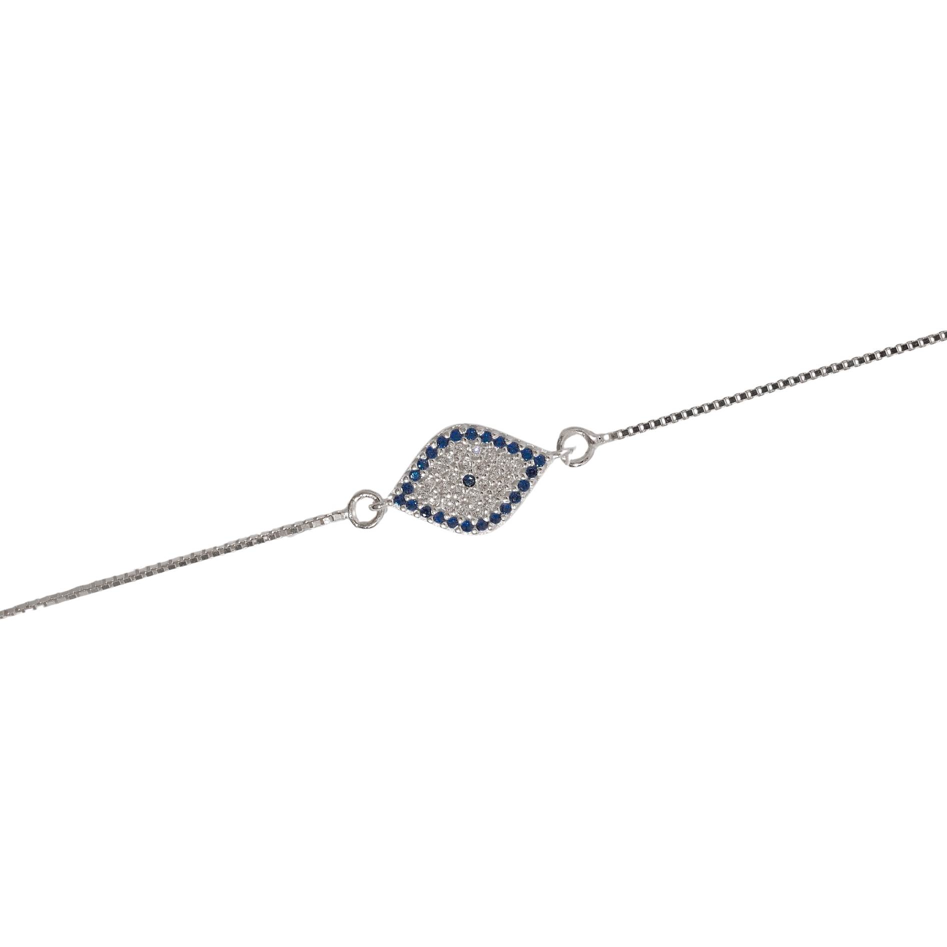 Imagem Pulseira entremeio olho grego navete cravejado 14mm v15 16cm com alongadora