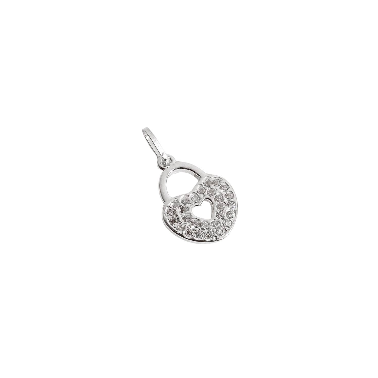 Pingente cadeado coração cravejado 16mm