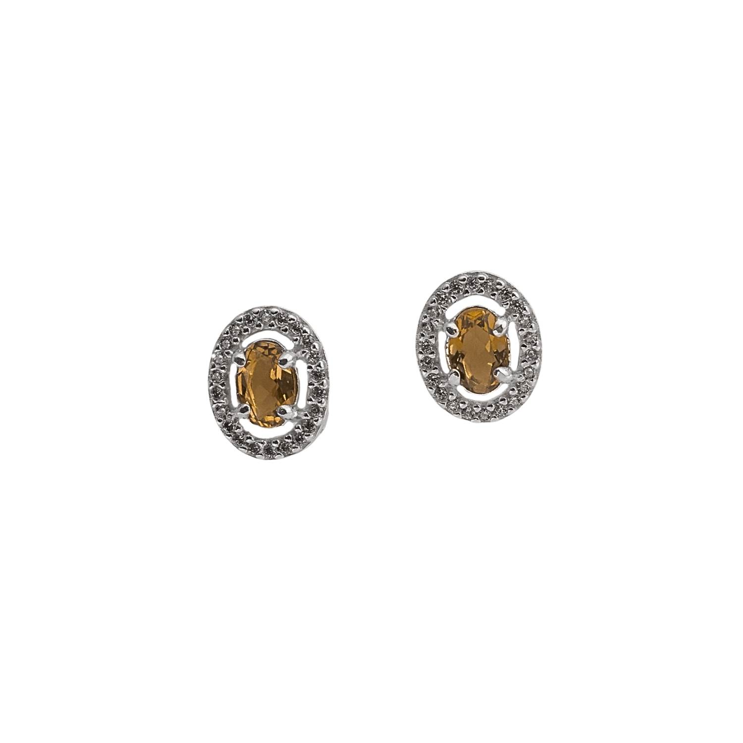 Imagem Brinco zircônia oval amarela com cravejado 11mm