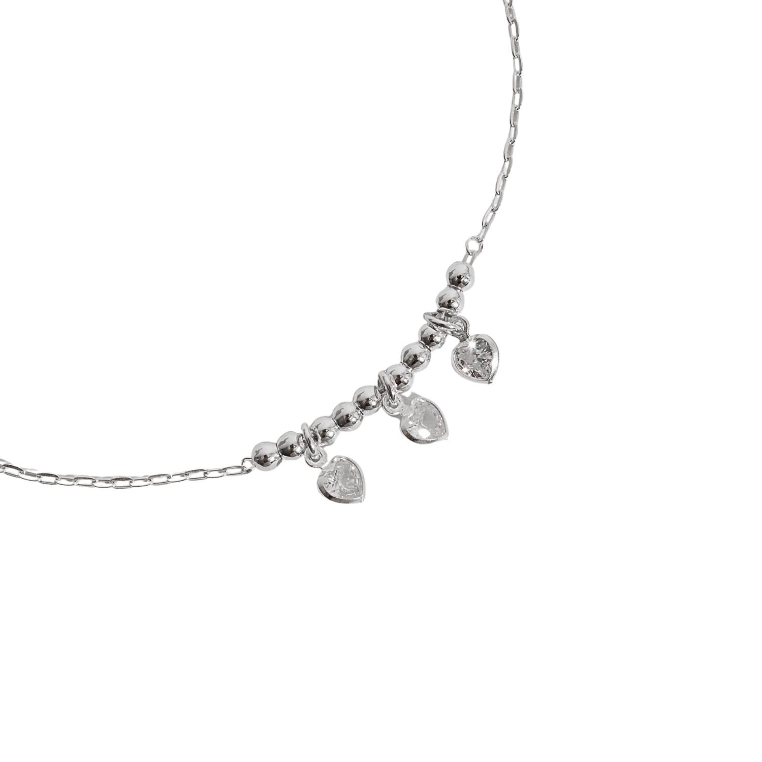 Imagem Pulseira entremeio bolas 3mm pingentes zircônia coração