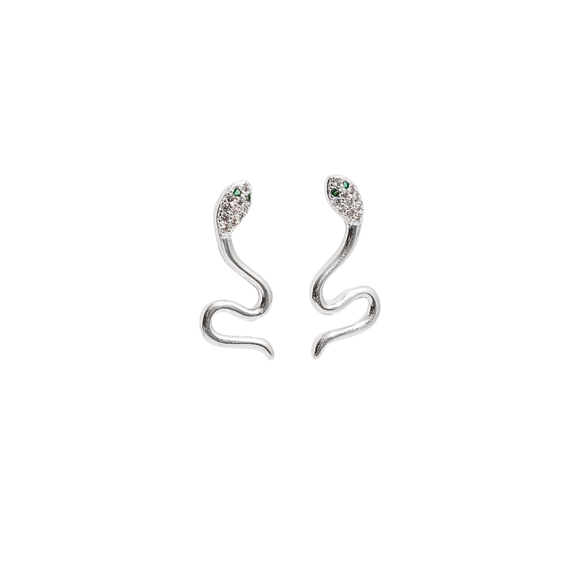 Imagem Brinco cobra cabeça cravejada detalhe zircônia verde 24mm