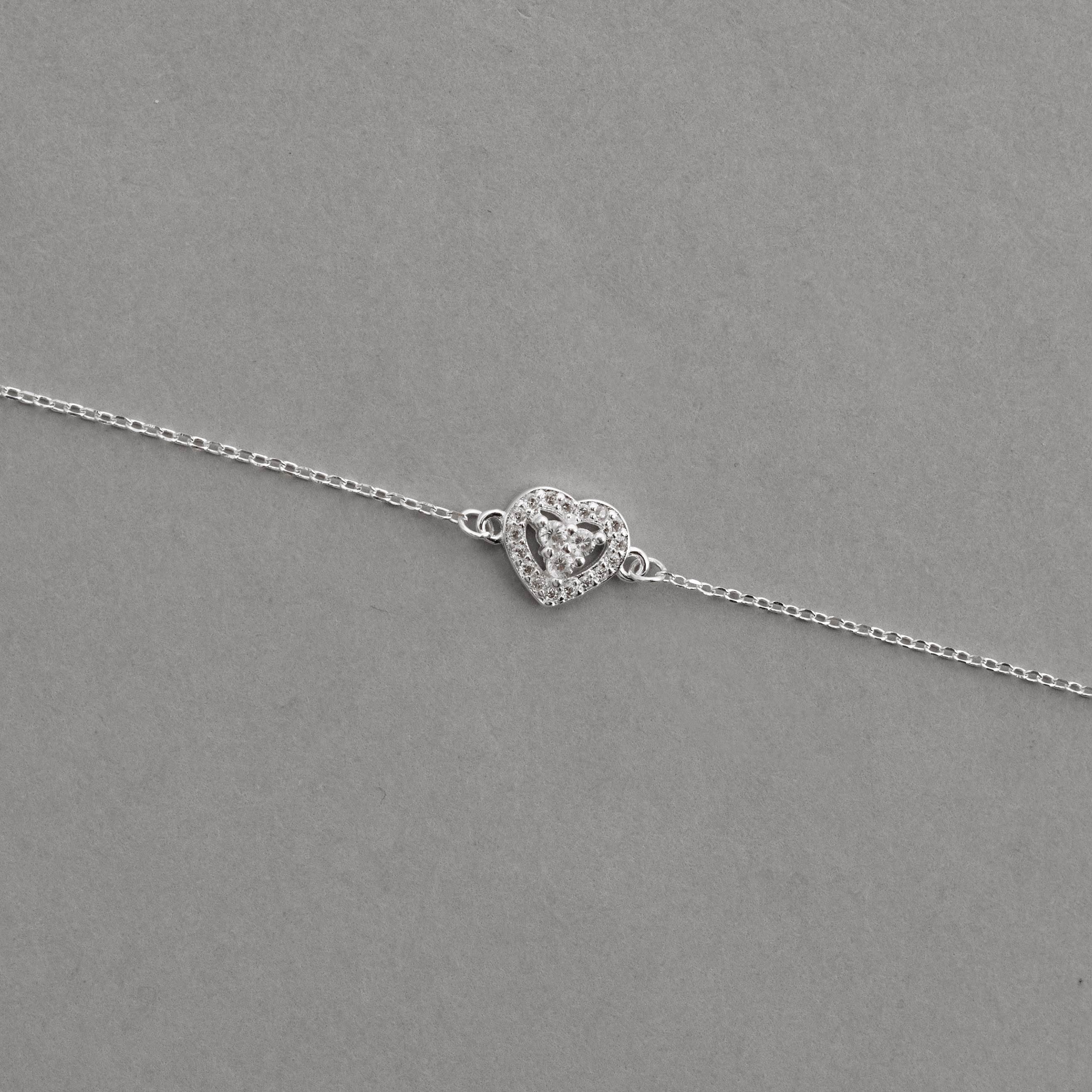 Pulseira entremeio coração vazado cravejado 8mm 16+4cm
