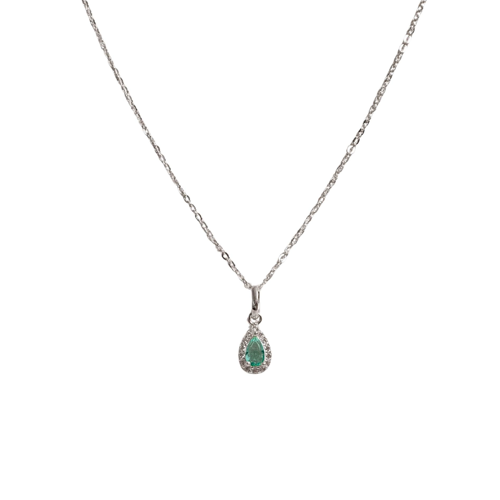 Imagem Colar pingente zircônia gota turmalina com cravejado 8mm corrente cadeadinho 40cm