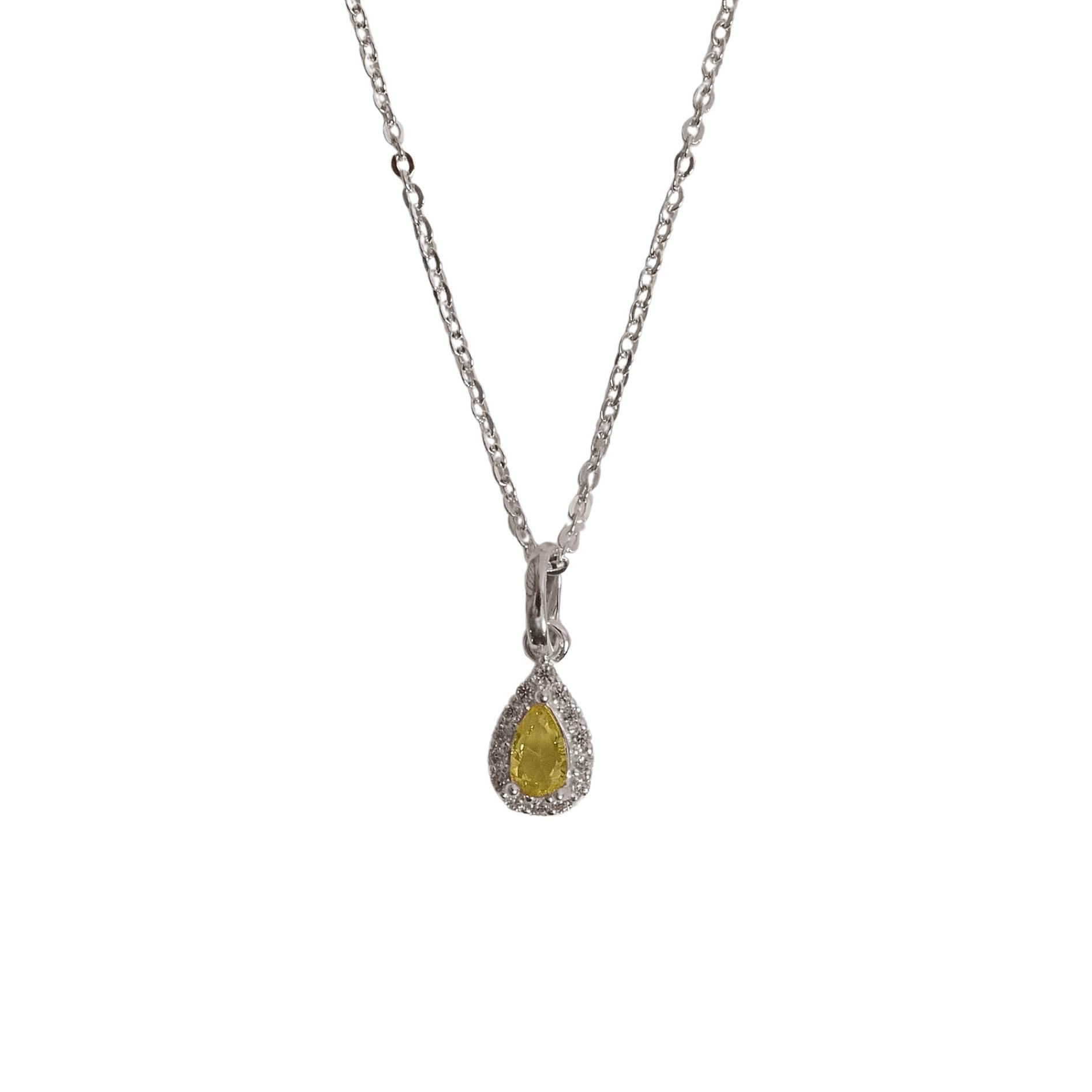 Colar pingente zircônia gota amarela com cravejado 8mm corrente cadeadinho 40cm