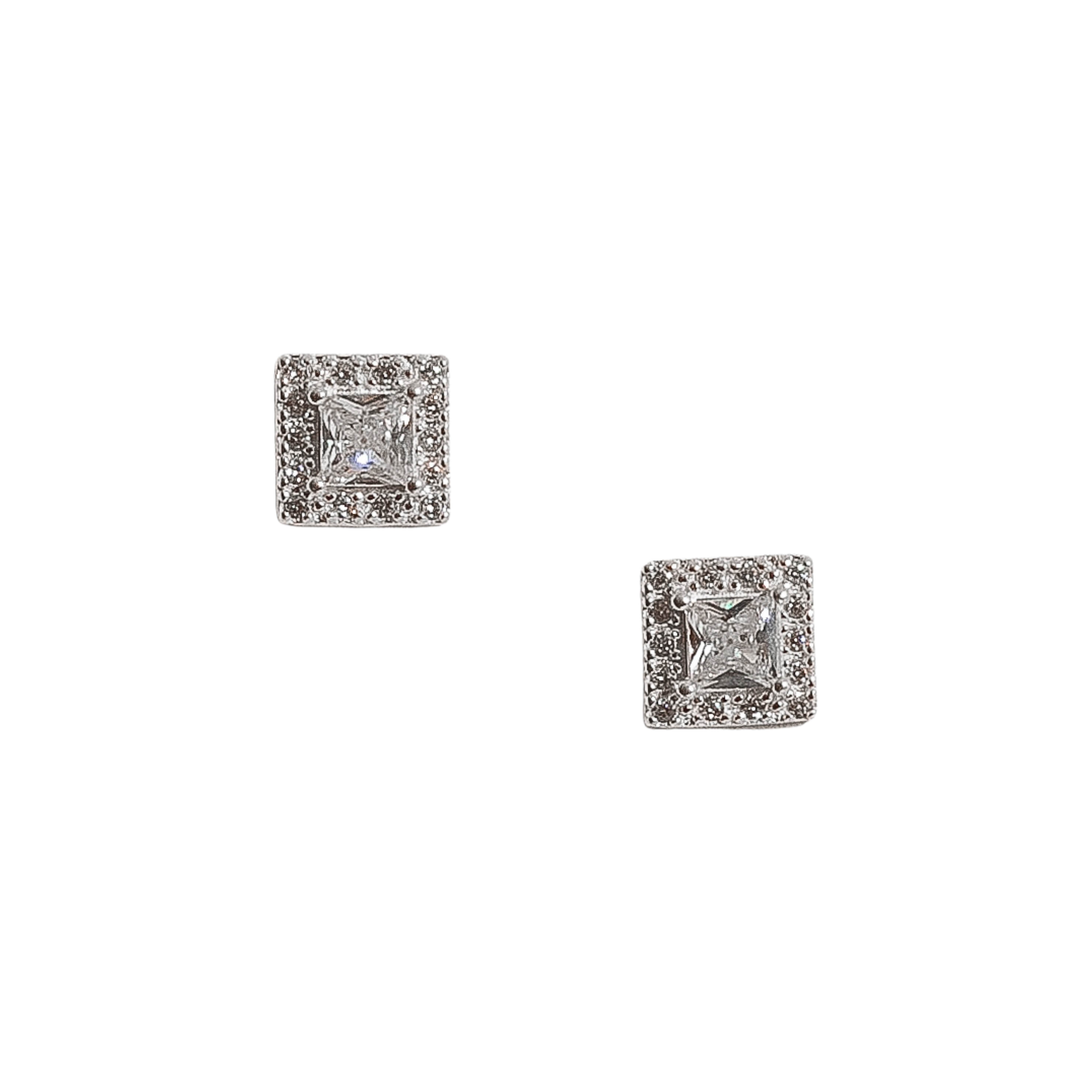 Brinco zircônia quadrada cristal com cravejado 8mm