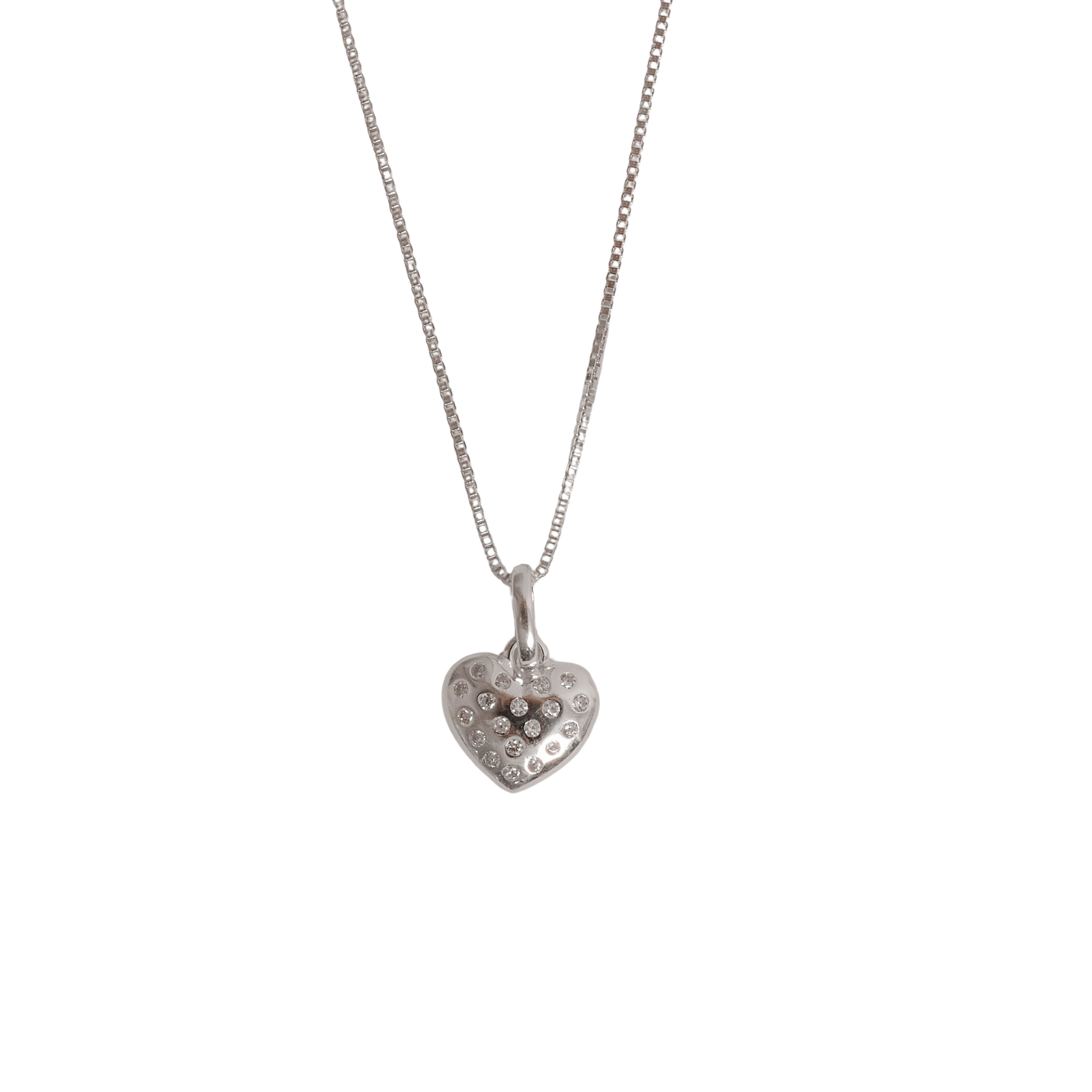 Colar pingente coração com zircônias cristal 9mm 45cm