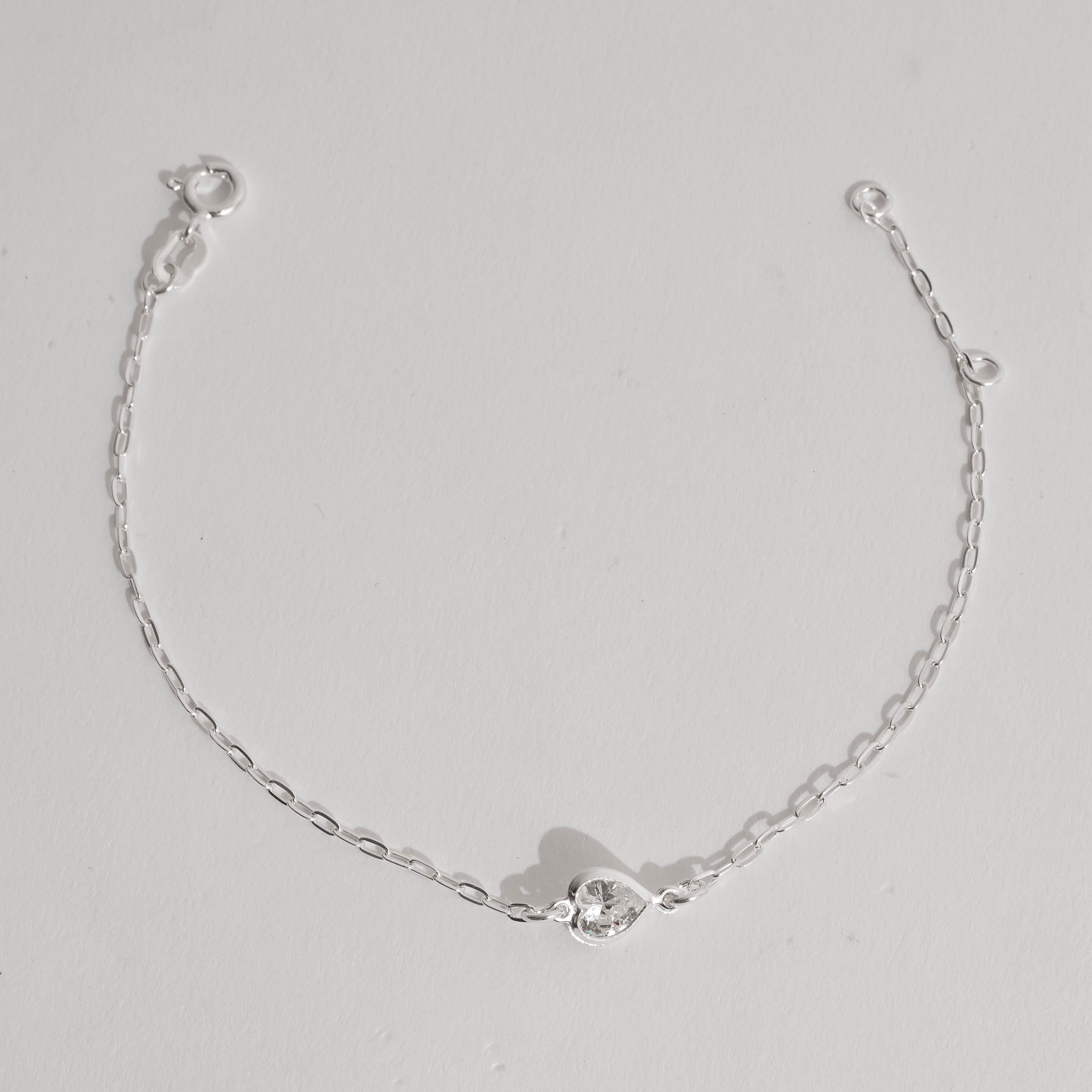 Imagem Pulseira entremeio zircônia coração cristal 6mm 19cm
