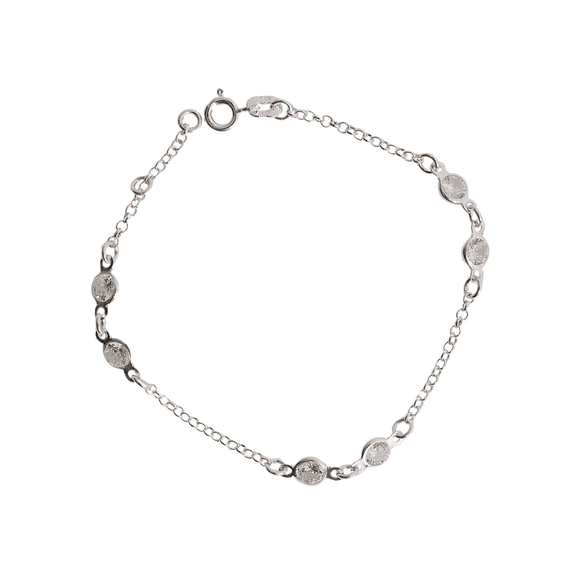 Imagem Pulseira 3 entremeios 2 zircônias corrente elo português