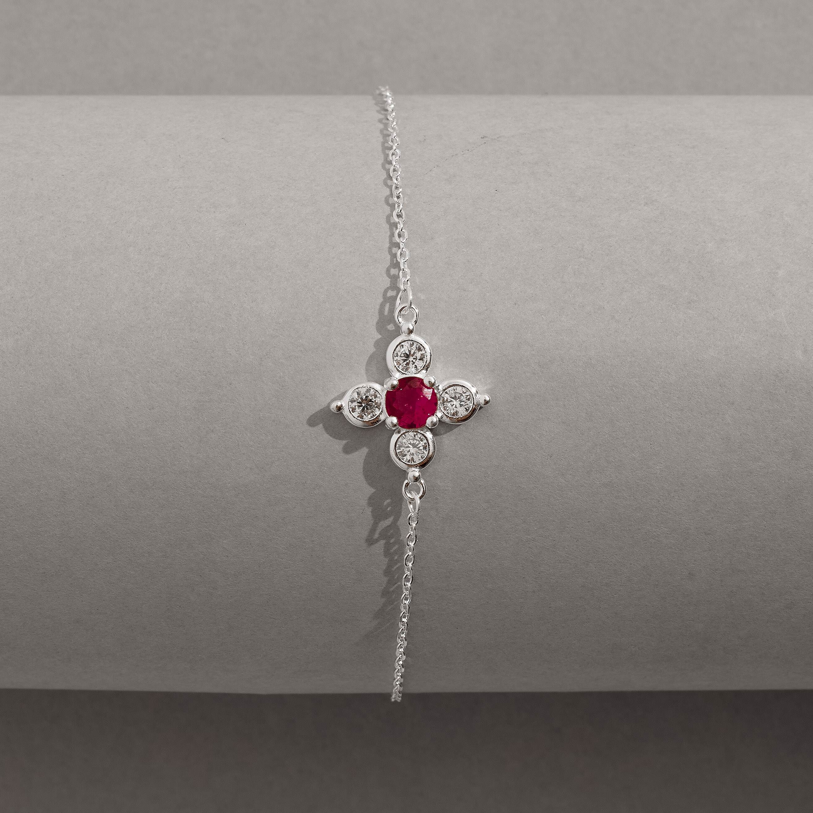Imagem Secundária Pulseira entremeio flor com zircônias cristal e cereja 14mm