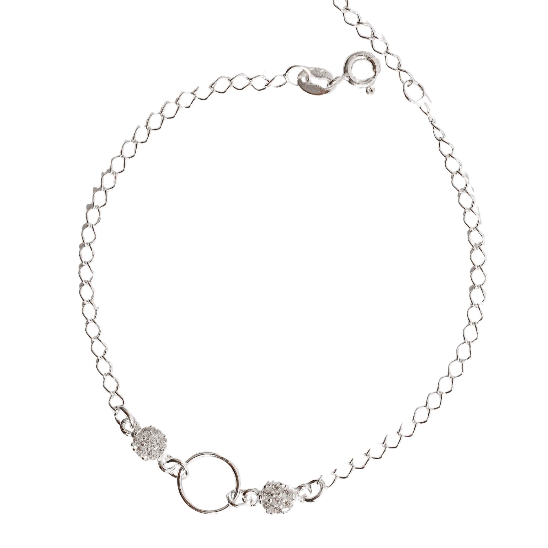 Imagem Pulseira entremeio círculo vazado 9mm com botões cravejados 18cm com alongadora