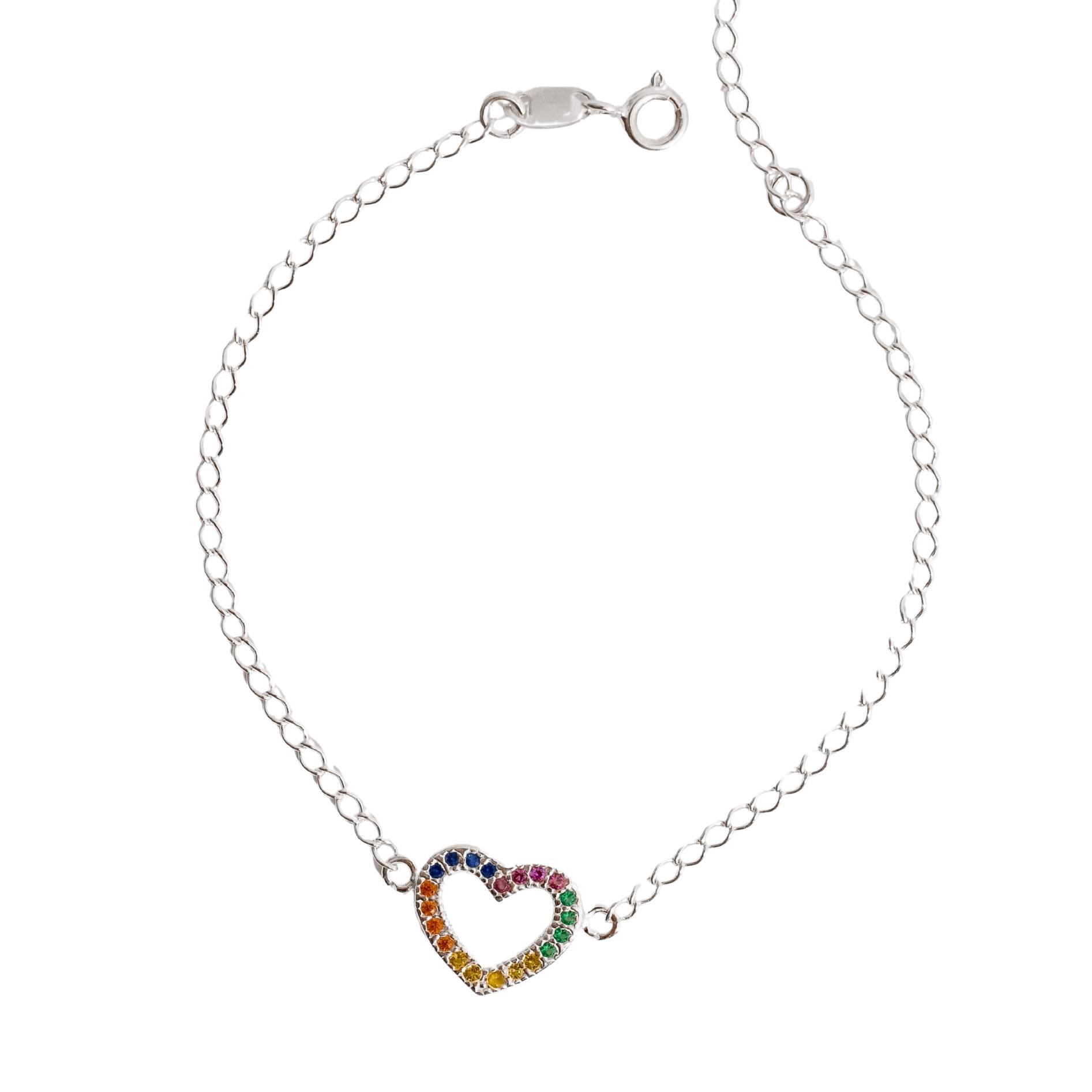 Imagem Pulseira entremeio coração vazado cravejado colorido 13mm